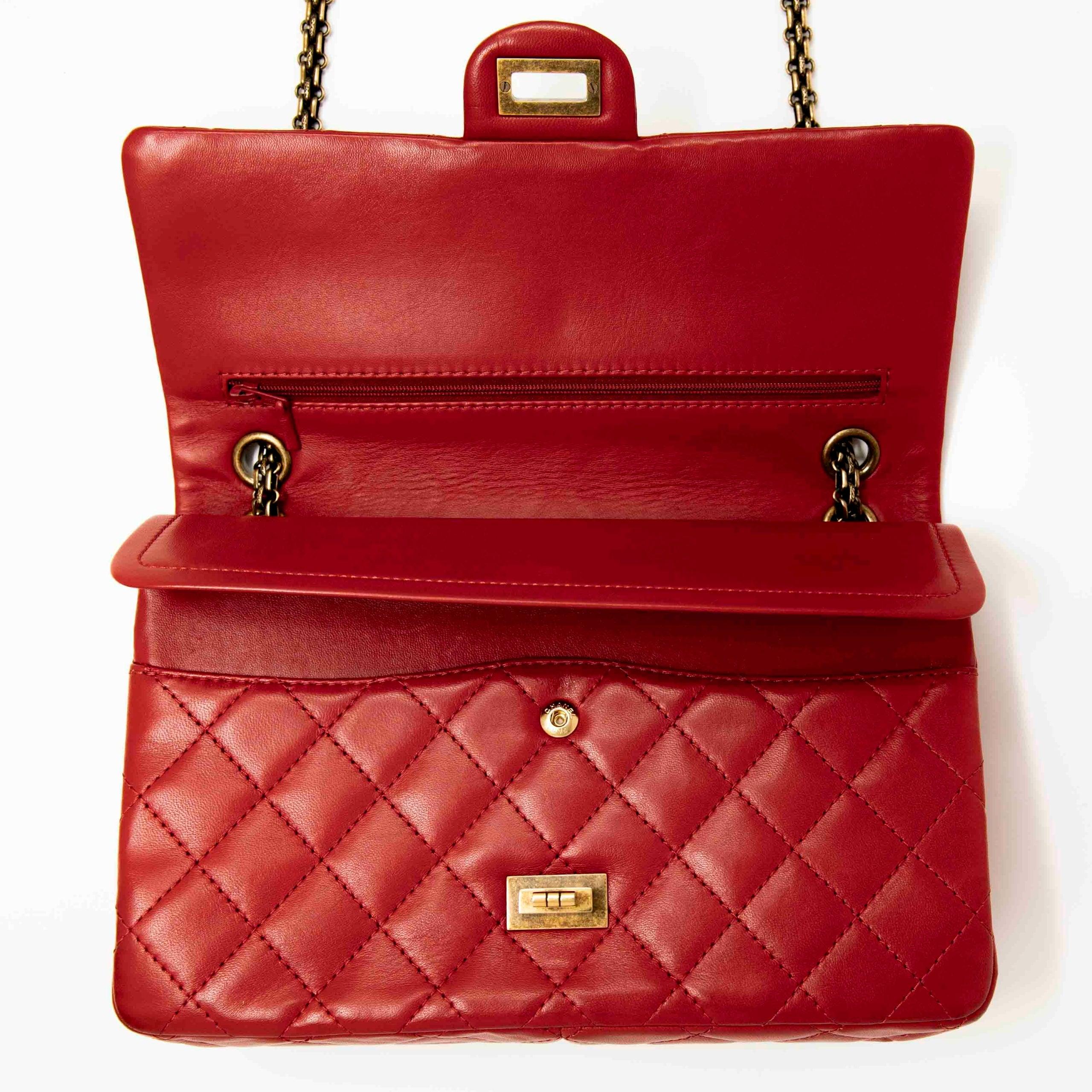 Authentic Chanel Red Lambskin 2.55 Reissue 226 Flap Bag - Luxury Designer Handbag for Women, Perfect for Date Night & Special Occasions
