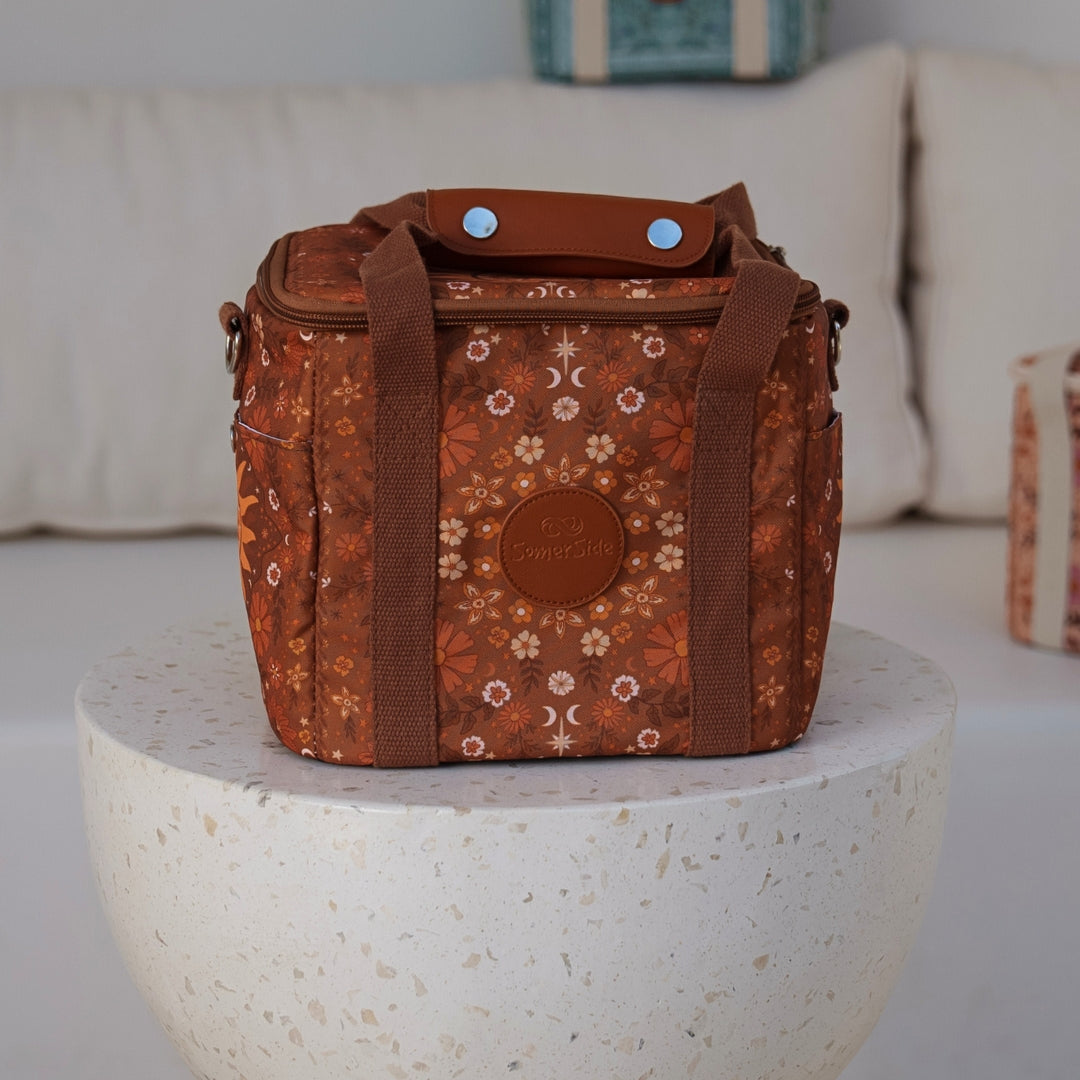 Boho Sun Brown Mini Cooler - Portable Insulated Picnic Cooler for Beach, Camping, and Outdoor Adventures