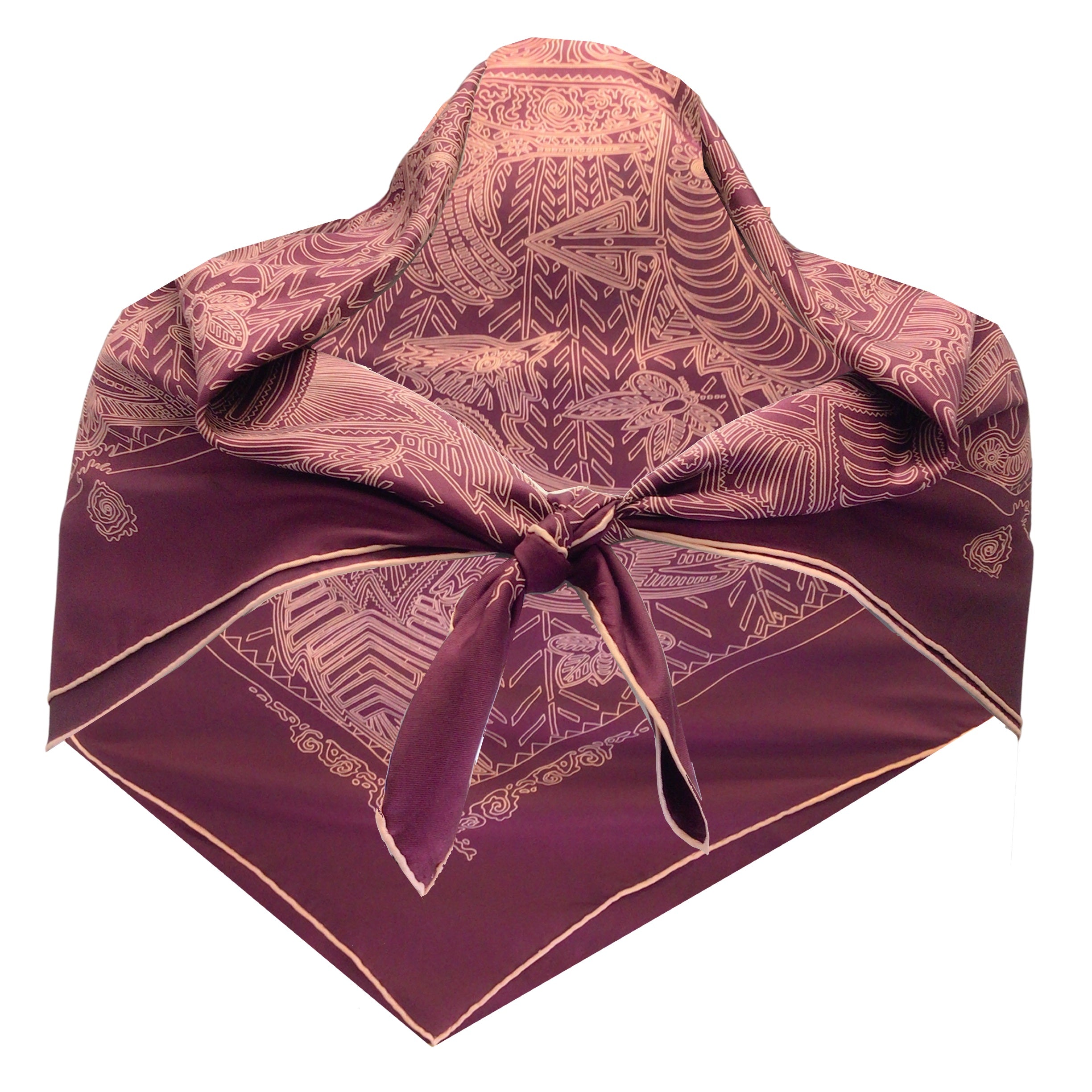 Hermes Paris Legende Kuna Peuple de Panama Burgundy Pink Printed Square Silk Twill Scarf - Luxury Fashion Accessory for Women, Perfect for Parties, Weddings & Special Occasions