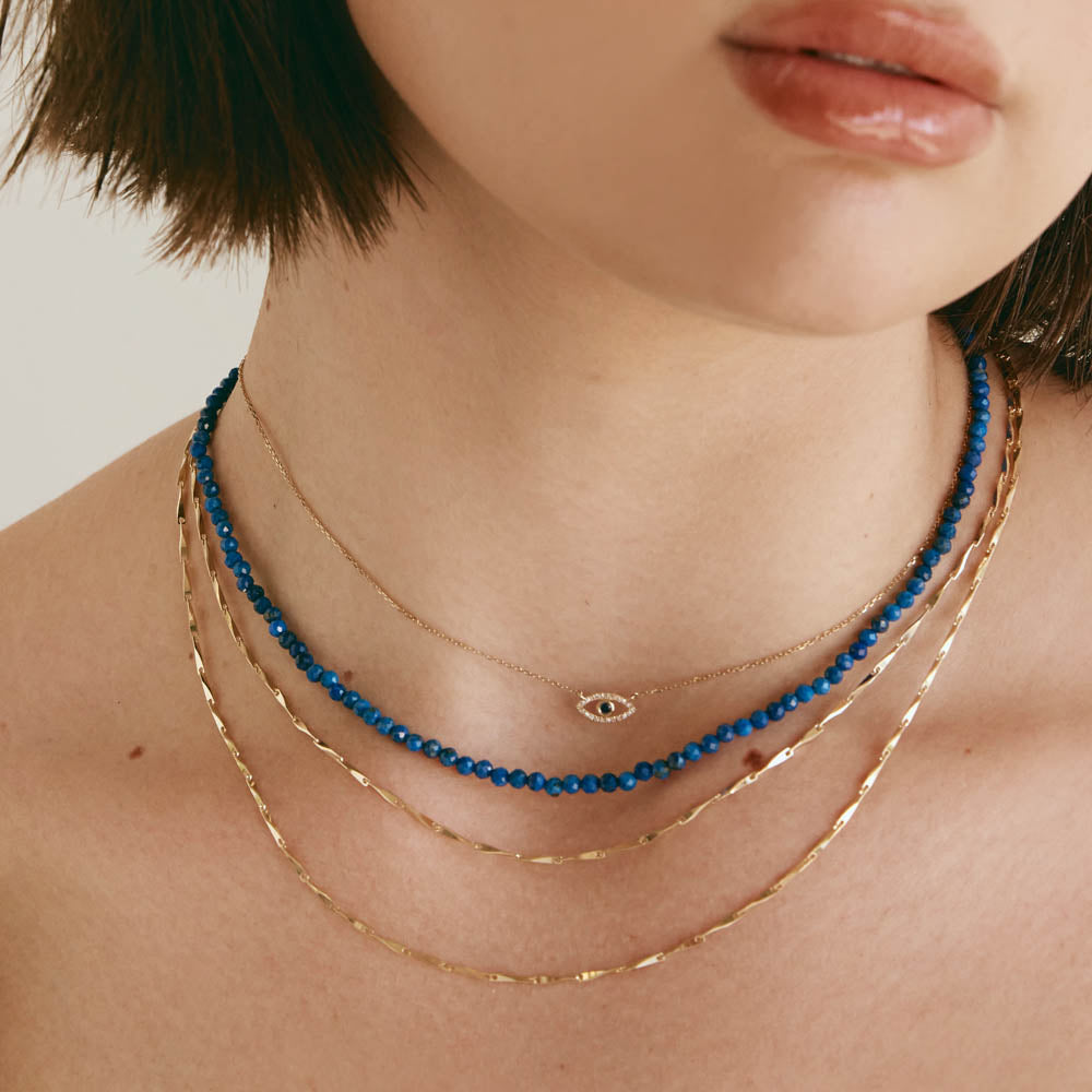 Micro Lapis Lazuli Bead Necklace in Gold - Elegant Blue Gemstone Jewelry for Women | Perfect for Gifts, Weddings & Special Occasions