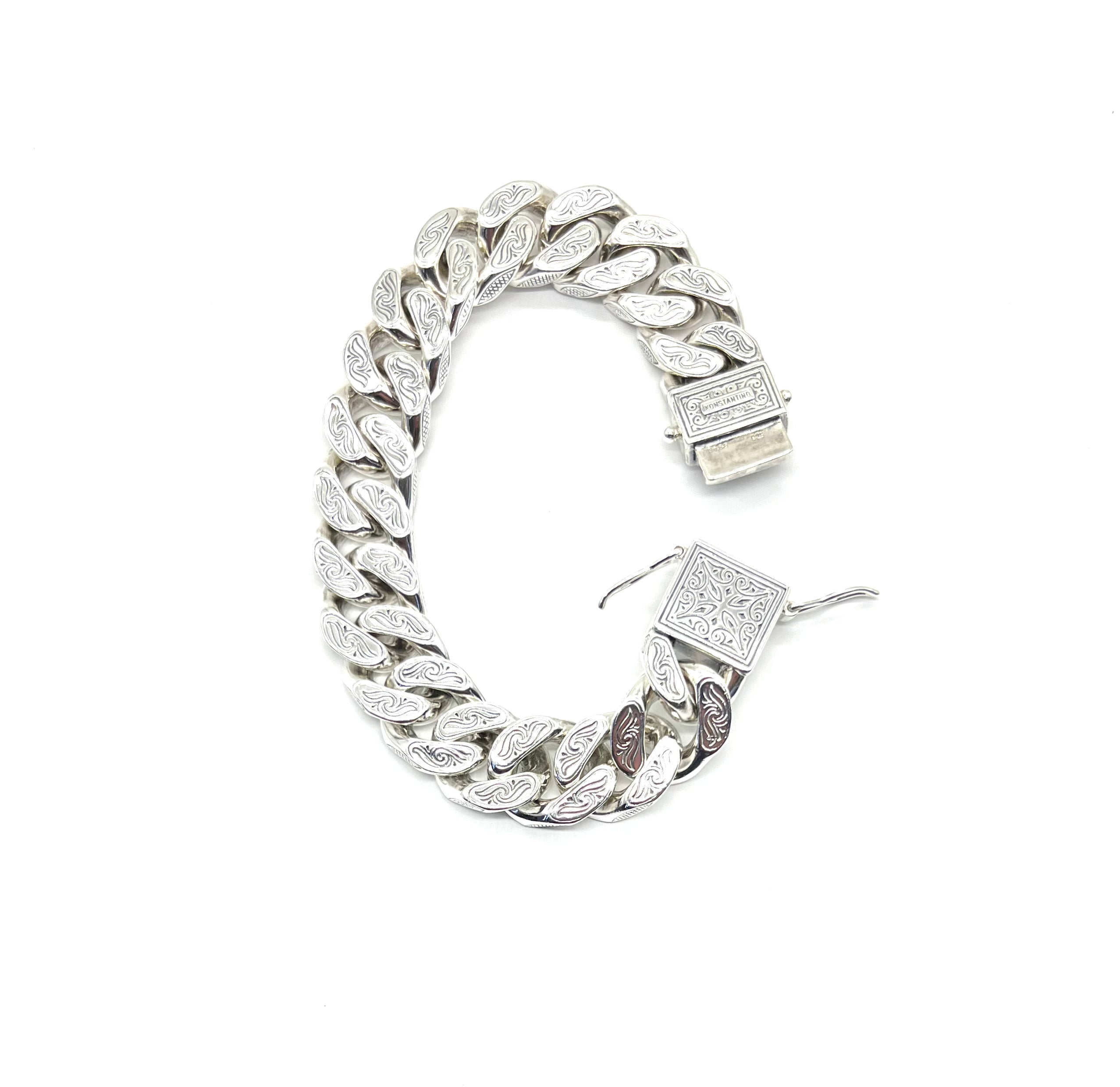 Sterling Silver Konstantino Etched 15mm Bracelet for Women - Elegant Adjustable Bangle for Everyday Wear, Gift Giving & Special Occasions