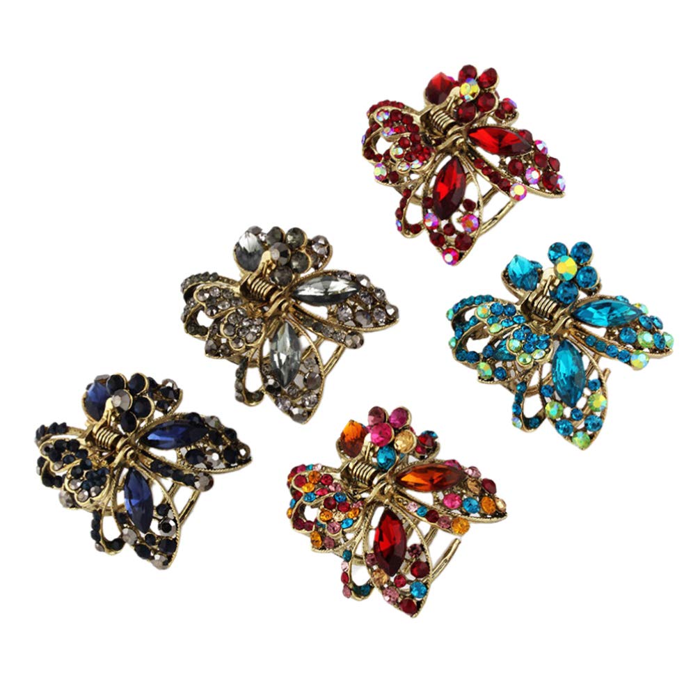Minkissy 5Pcs Mini Hair Claw Clips with Rhinestone Butterfly Design - Vintage Metal Barrettes Crystal Hair Accessories for Women & Girls - Perfect for Parties, Weddings, and Everyday Styling