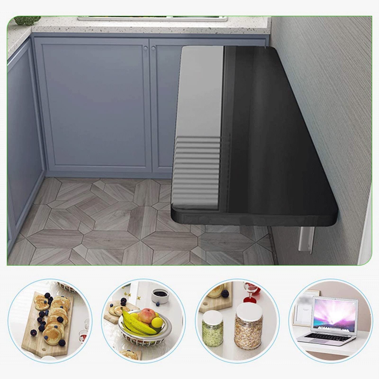 Space-Saving Wall Mounted Folding Table - 70x50cm Black Floating Dining Table | DIY Craft Desk | Easy Installation & Cleaning | Perfect for Small Apartments, Kitchens & Home Offices