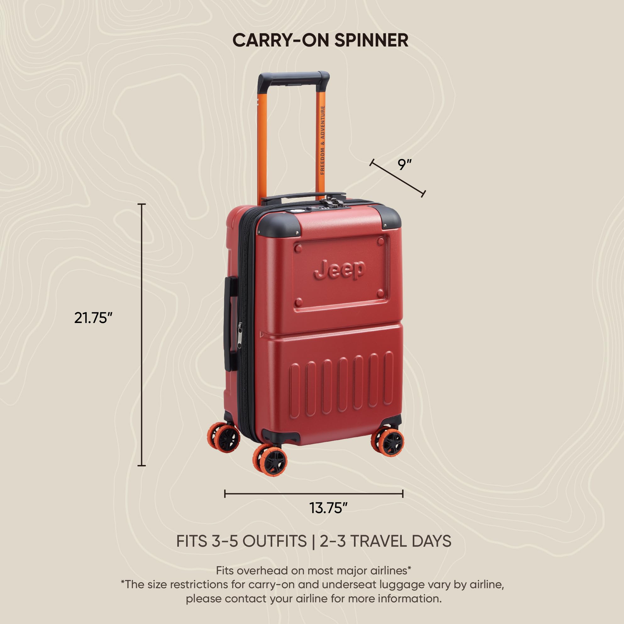 Jeep JH002B 19-Inch Hardside Expandable Carry-On Luggage with 360° Spinner Wheels - Chili Pepper Red - Perfect for Air Travel & Weekend Getaways