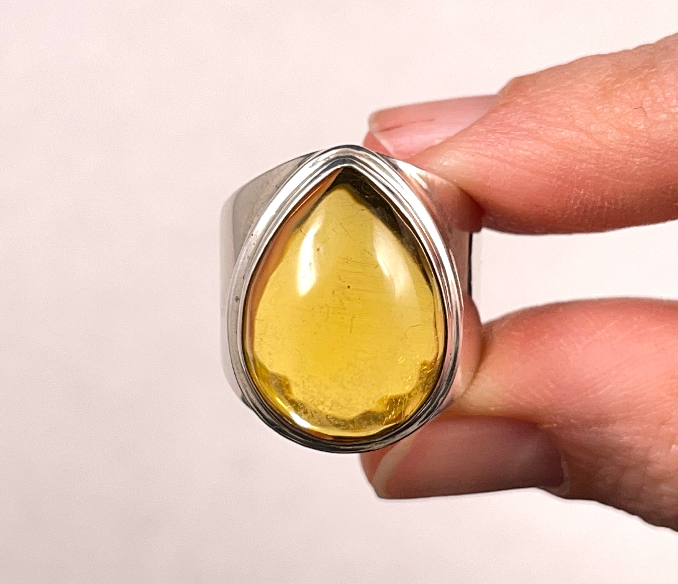 AAA Flawless Sterling Silver Amber Ring - Size 7 | Handmade Crystal Jewelry with Healing Stones | Perfect for Meditation, Energy Healing & Boho Fashion