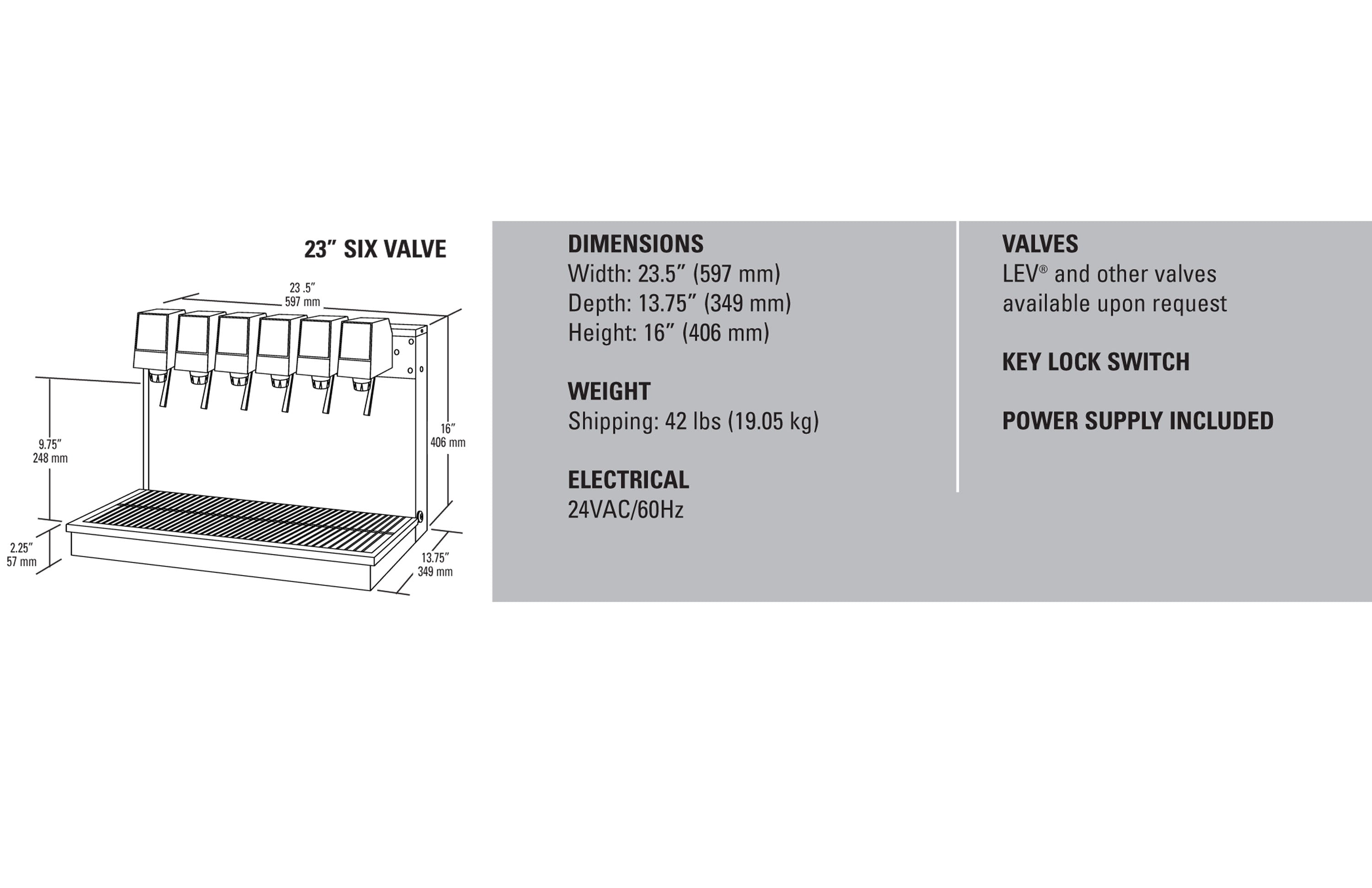 Lancer 23 Wide 6 Valve Post Mix Tower with Sanitary Levers - Free Shipping | Ideal for Commercial Soda Dispensers & Beverage Stations
