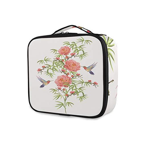 ALAZA Floral Bamboo Cosmetic Makeup Bag Organizer - Waterproof Travel Makeup Case with Birds & Peony Design for Brushes, Lipsticks & Beauty Tools | Perfect for Home, Travel & Salon Use