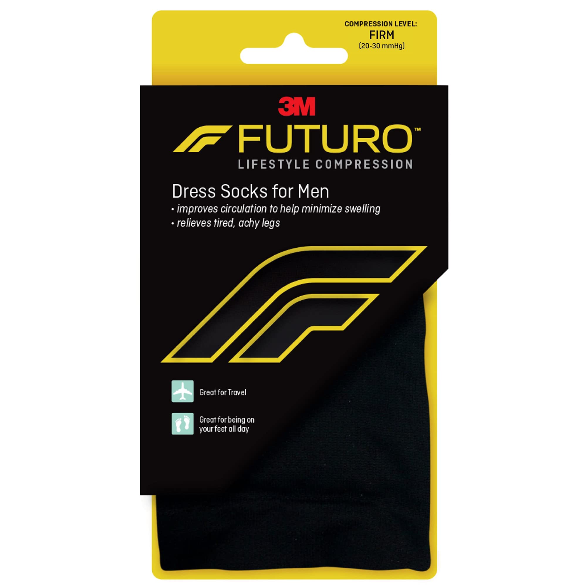 FUTURO Men's Firm Compression Dress Socks - Medium Support, Black (6-Pack) - Ideal for Work, Travel & Everyday Comfort