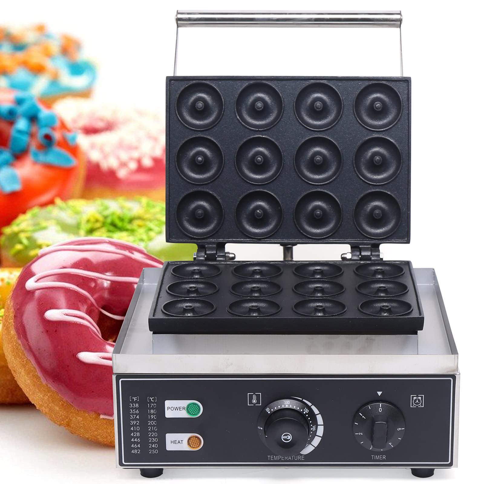 110V 1500W Commercial Donut Maker Machine - 12 Hole Non-Stick Waffle Donut Baker with Double-Sided Heating, 5CM Large Doughnut Maker for Bakeries, Cafes, and Breakfast Shops - Perfect for Making Fresh Donuts, Waffles, and Pastries