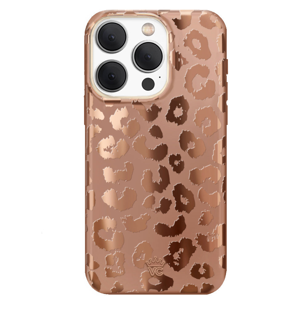 Bronze Chrome Leopard Print iPhone Case - Stylish Protective Cover for iPhone 13/14/15 Pro Max | Perfect for Fashion Lovers & Wild Animal Print Enthusiasts