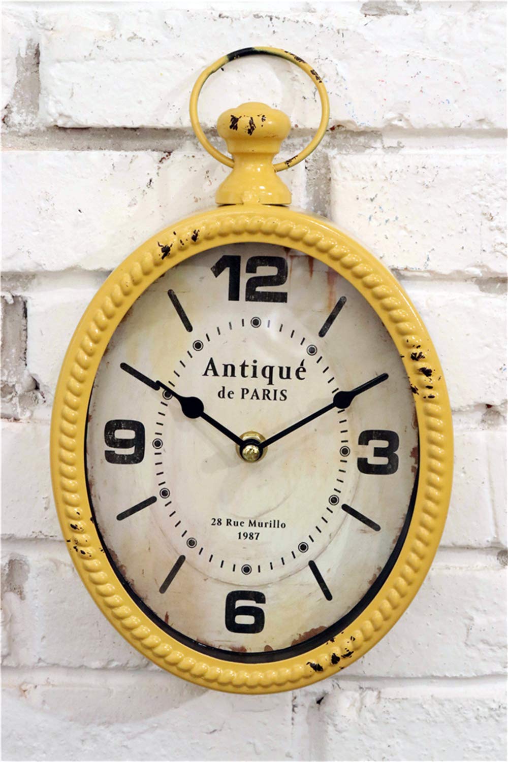 XBWIND 12 Inch Antique European Style Wall Clock - Battery Operated Decorative Clock for Home, Office, School & Living Room Decor (Yellow)