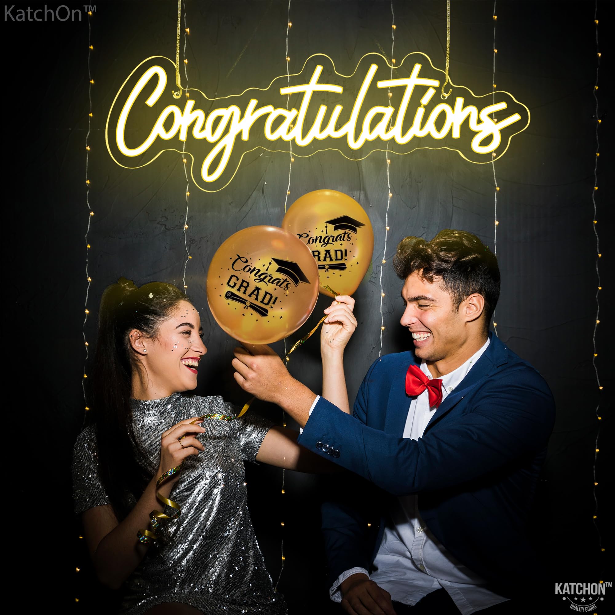 KatchOn Congratulations Neon Sign - 16.5 Inch USB Powered LED Light with On/Off Switch | Perfect for Graduation Decorations, Class of 2025 Backdrop, Party Decor & Photo Booth Props | Ideal for Graduation Parties, Birthday Celebrations & Home Decor