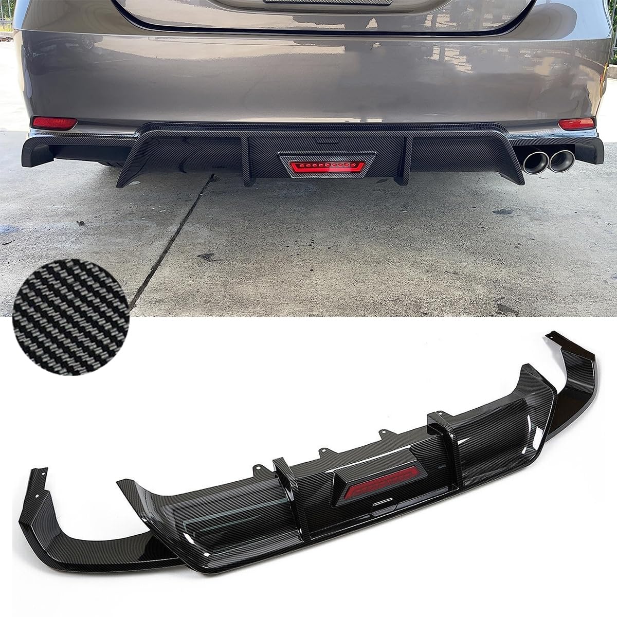 3PCS Rear Lip Bumper Diffuser with LED Lights for 2018-2022 Toyota Camry SE/XSE | Carbon Fiber Style Splitter | Enhanced Aerodynamics & Night Visibility