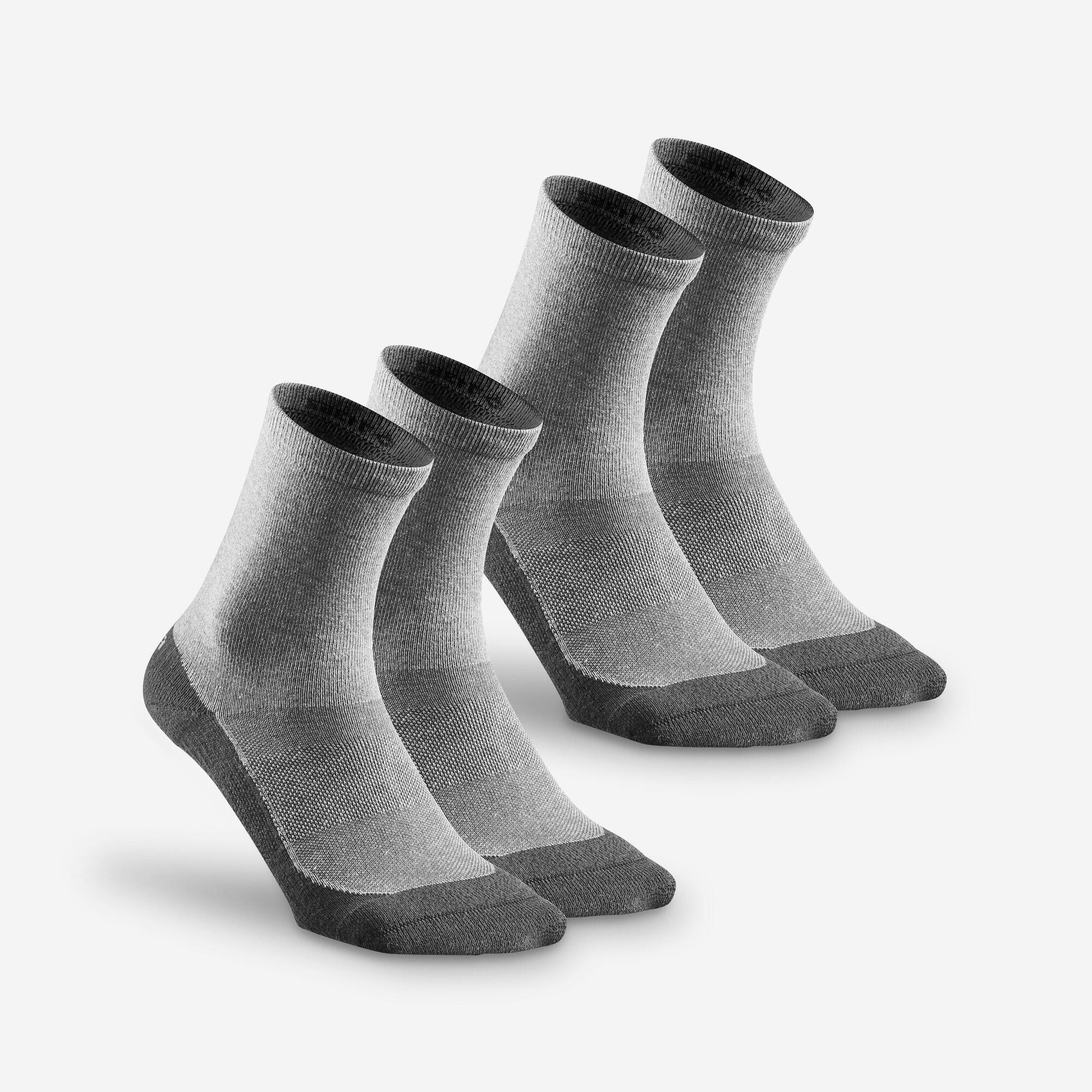 Quechua Hiking Socks 50 High - 2 Pairs Pack - Grey - Perfect for Outdoor Adventures & Trekking