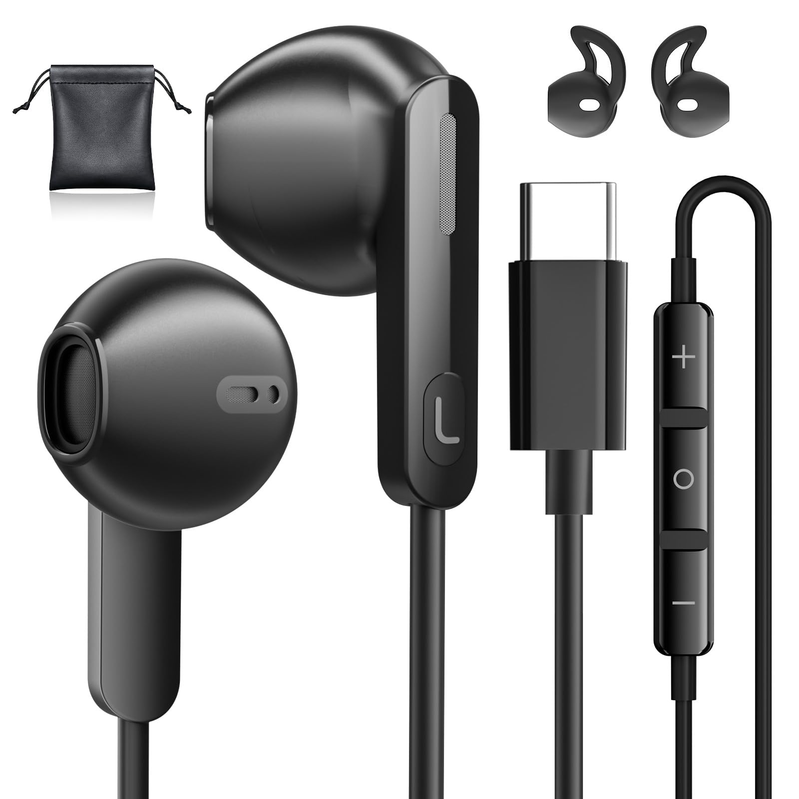 USB C Wired Earbuds with Microphone - Noise Isolating Stereo in-Ear Headphones for iPhone 15/15 Pro/16 Pro Max, Galaxy S24 Ultra/S23/S22, Android Phones - Perfect for Gaming, Music, Calls & Commuting