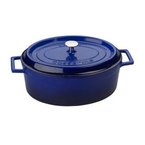 Arcata 5 Quart Blue Cast Iron Oval Casserole Dish with Lid - Oven Safe Dutch Oven for Baking, Roasting & Serving - Perfect for Soups, Stews & Family Dinners