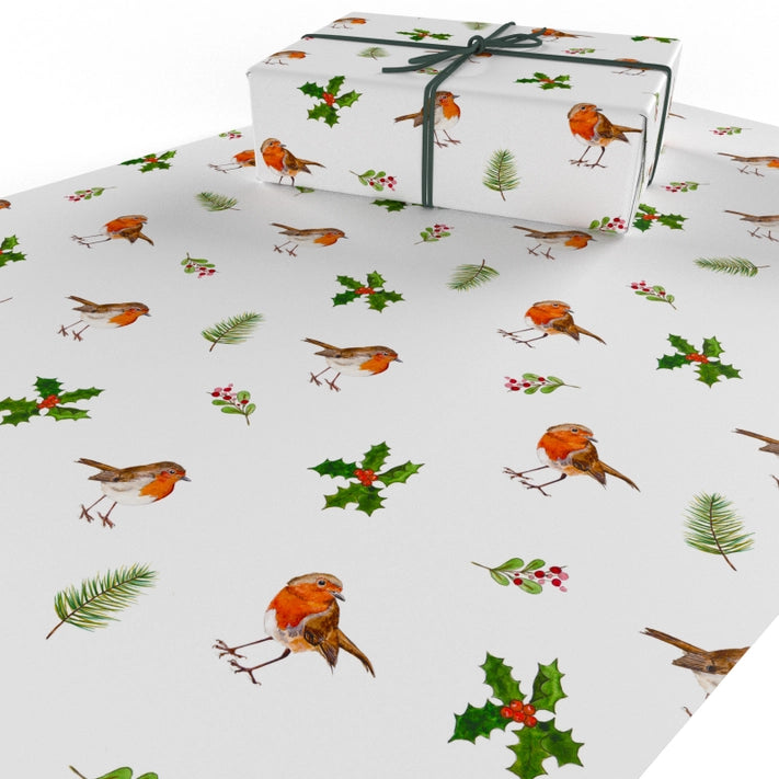 Festive Christmas Robins and Holly Wrapping Paper - Holiday Gift Wrap for Presents, Party Decorations, and Seasonal Crafts
