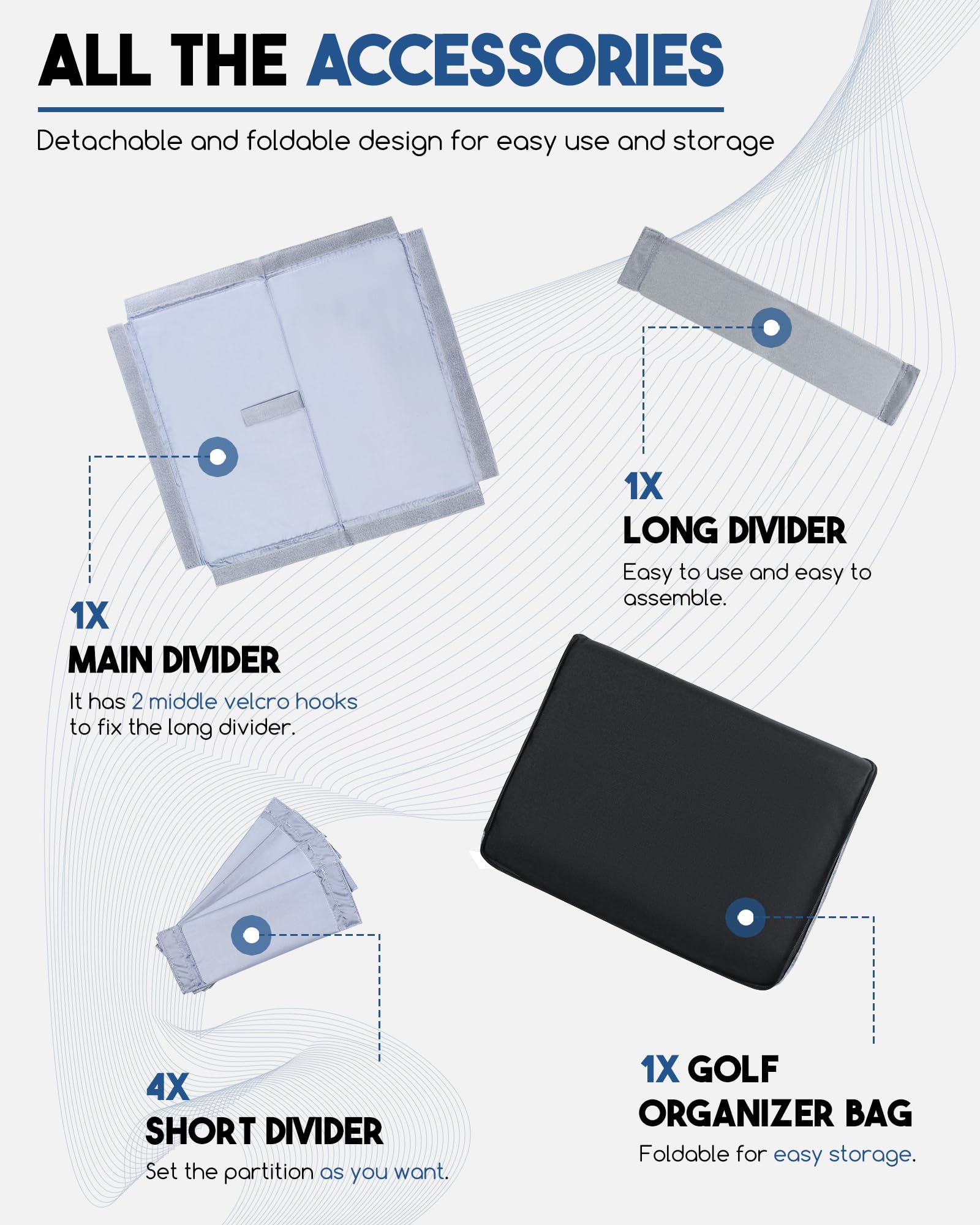 Large Collapsible Water-Resistant Golf Trunk Organizer with 4 Dividers - Storage Box for Golf Shoes, Clothes, Gloves & Hats - Holds 2 Pairs of Shoes - Perfect Golf Accessories for Men & Women Golfers - Ideal for Car, Garage & Golf Course Organization