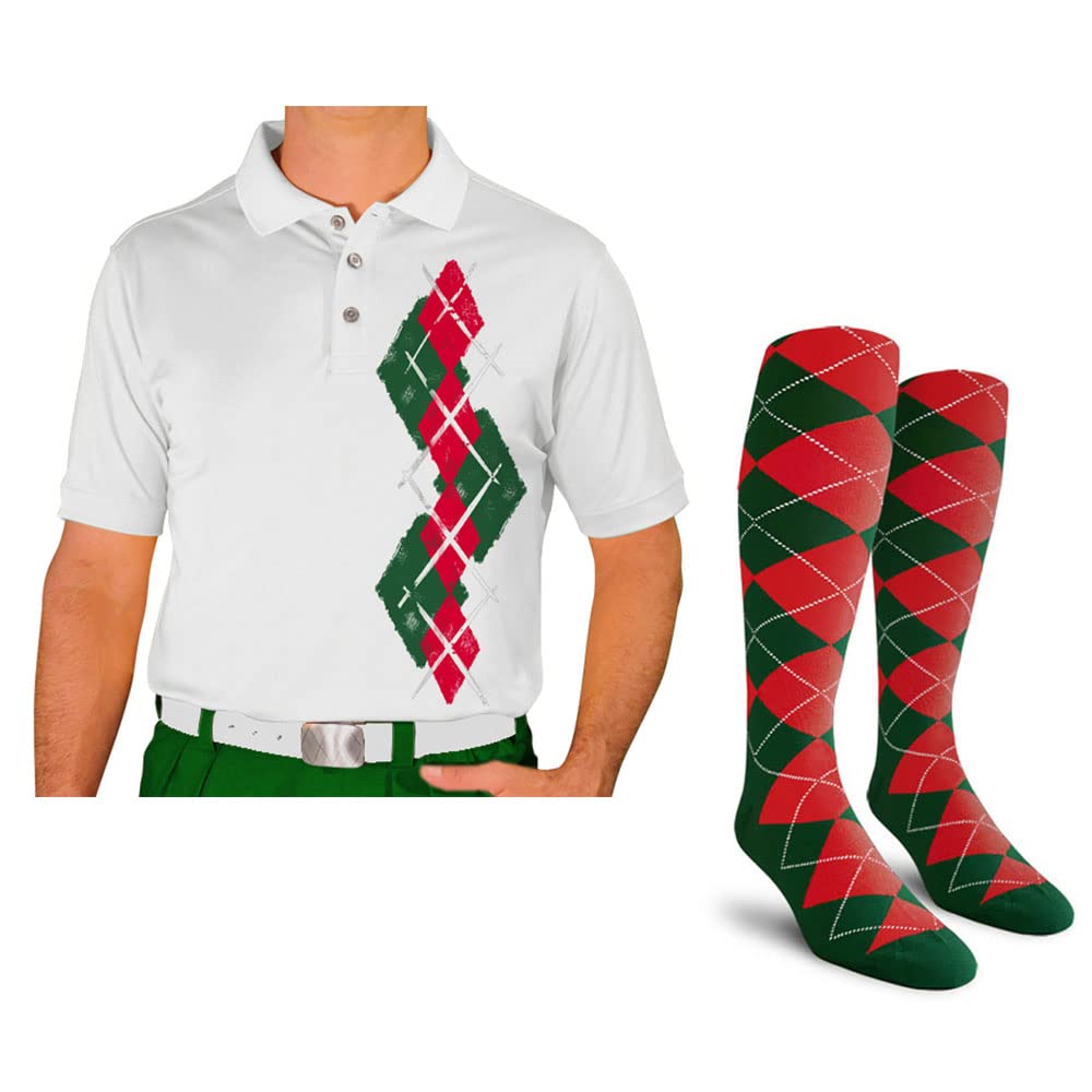 Dry Fit Short Sleeve Graphic Golf Polo Shirt with Socks for Men - Argyle Paradise (AA-ZZ) | Moisture Wicking Performance Shirt for Golf, Tennis & Casual Wear