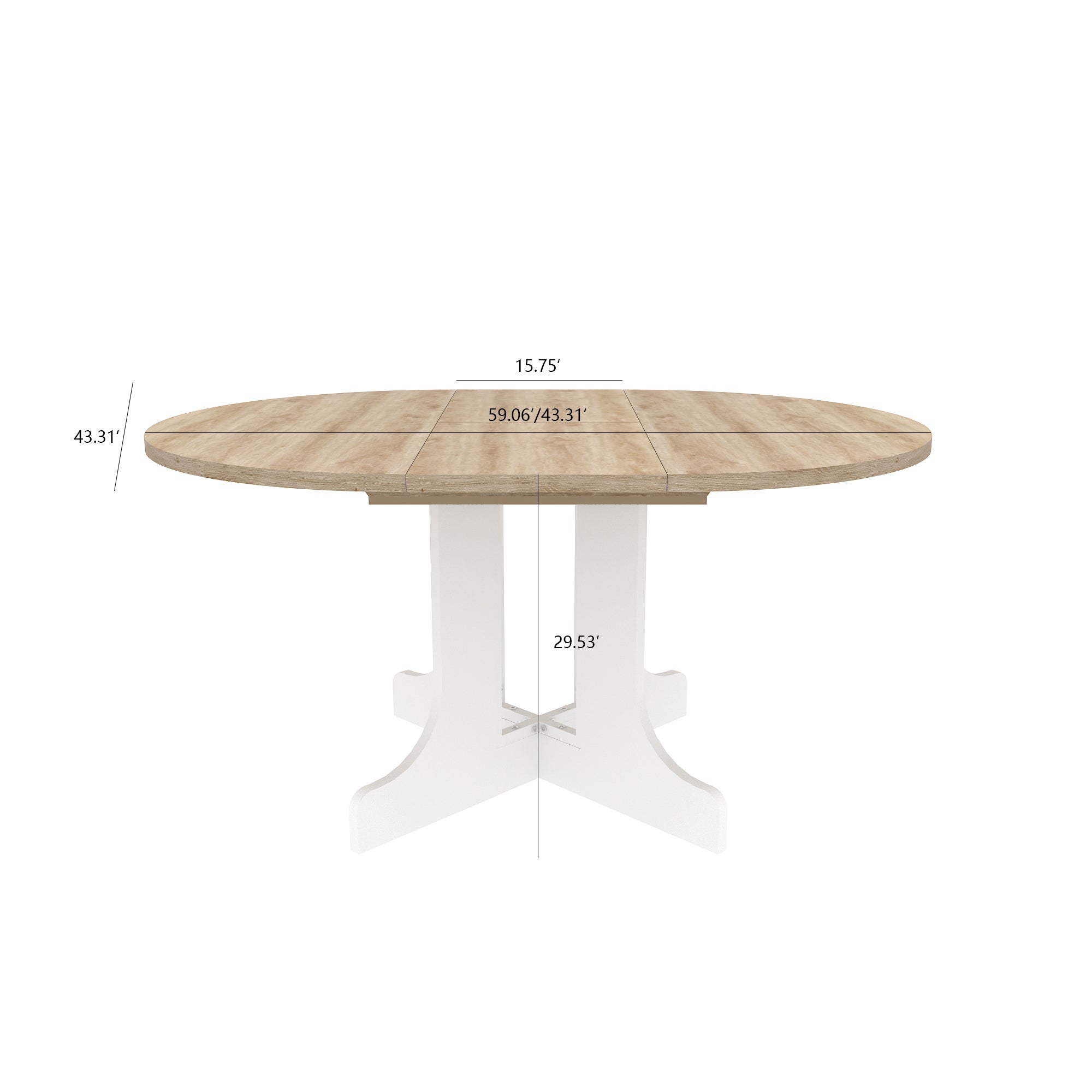Expandable Farmhouse Dining Table 59x43 Inch Oval Table with Removable Leaf & X-Shaped Trestle Base - Perfect for Kitchen, Dining Room, and Rustic Home Decor (White)