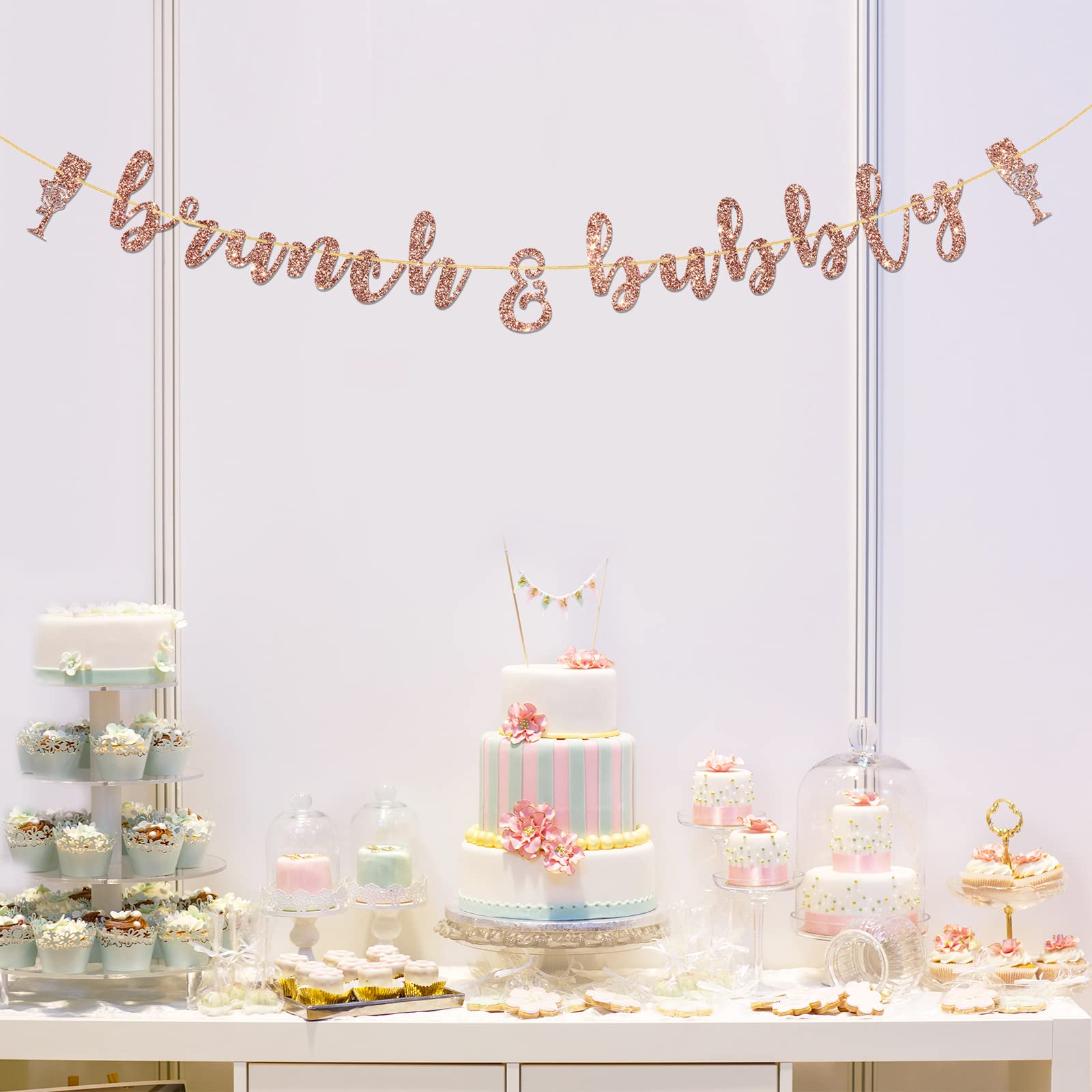 Elegant Rose Gold Brunch & Bubbly Banner - 7.9ft Bridal Shower & Bachelorette Party Decorations with Champagne Glass Design - Perfect for Wedding Receptions, Baby Showers & Anniversary Celebrations