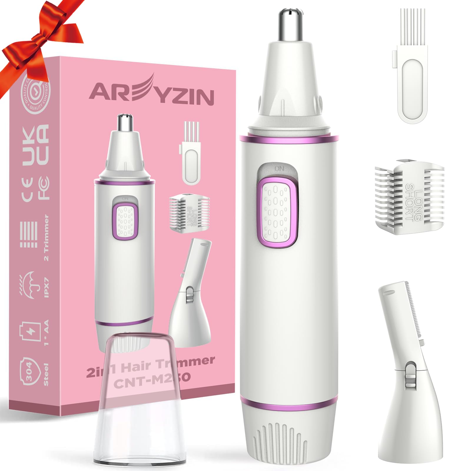 AREYZIN 2-in-1 Painless Nose Hair Trimmer & Eyebrow Trimmer for Women - White Facial Hair Removal Tool with Dual-Edge Blade, Easy to Clean - Perfect for Travel, Home Grooming & Personal Care
