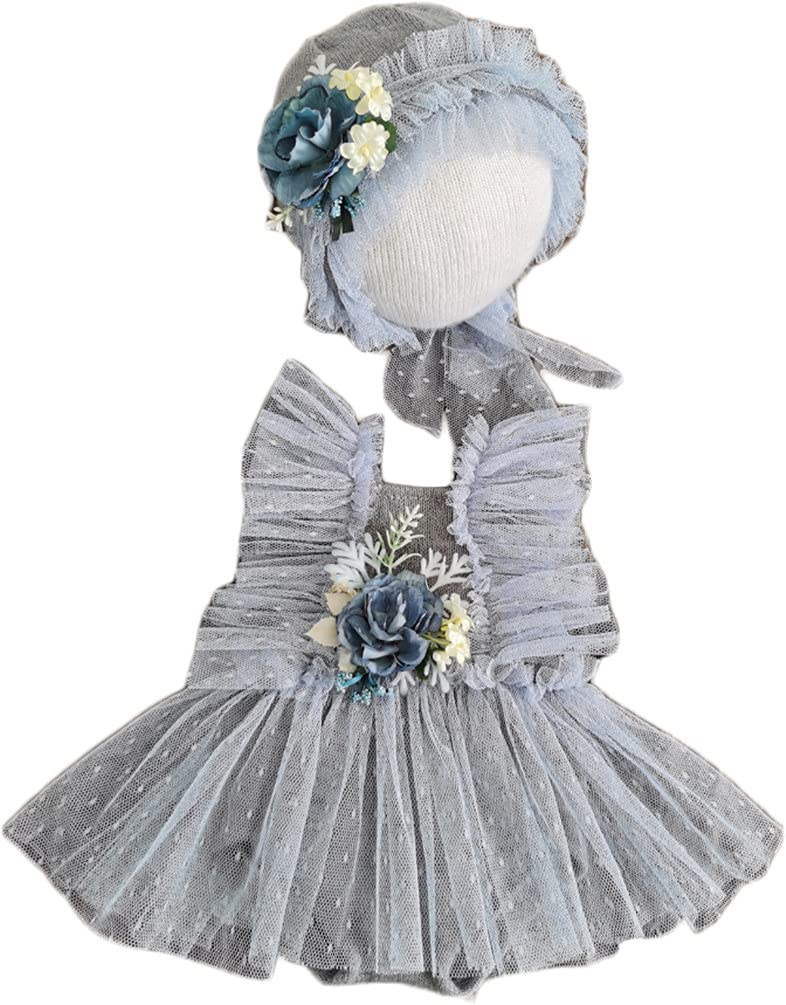 Newborn Baby Girl Photography Props - Lace Hats Set & Princess Costume Headband for Photo Shoots - Perfect for Newborn Portraits, Christening, and Special Occasions