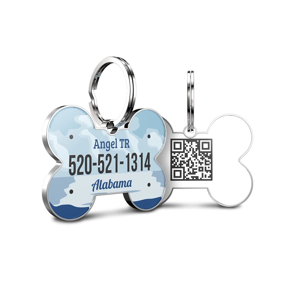 KEKID Personalized QR Code Dog ID Tags - Custom Engraved Bone Shaped Metal Pet Tag with Free Online Pet Profile | Perfect for State License Compliance, Pet Safety & Daily Walks