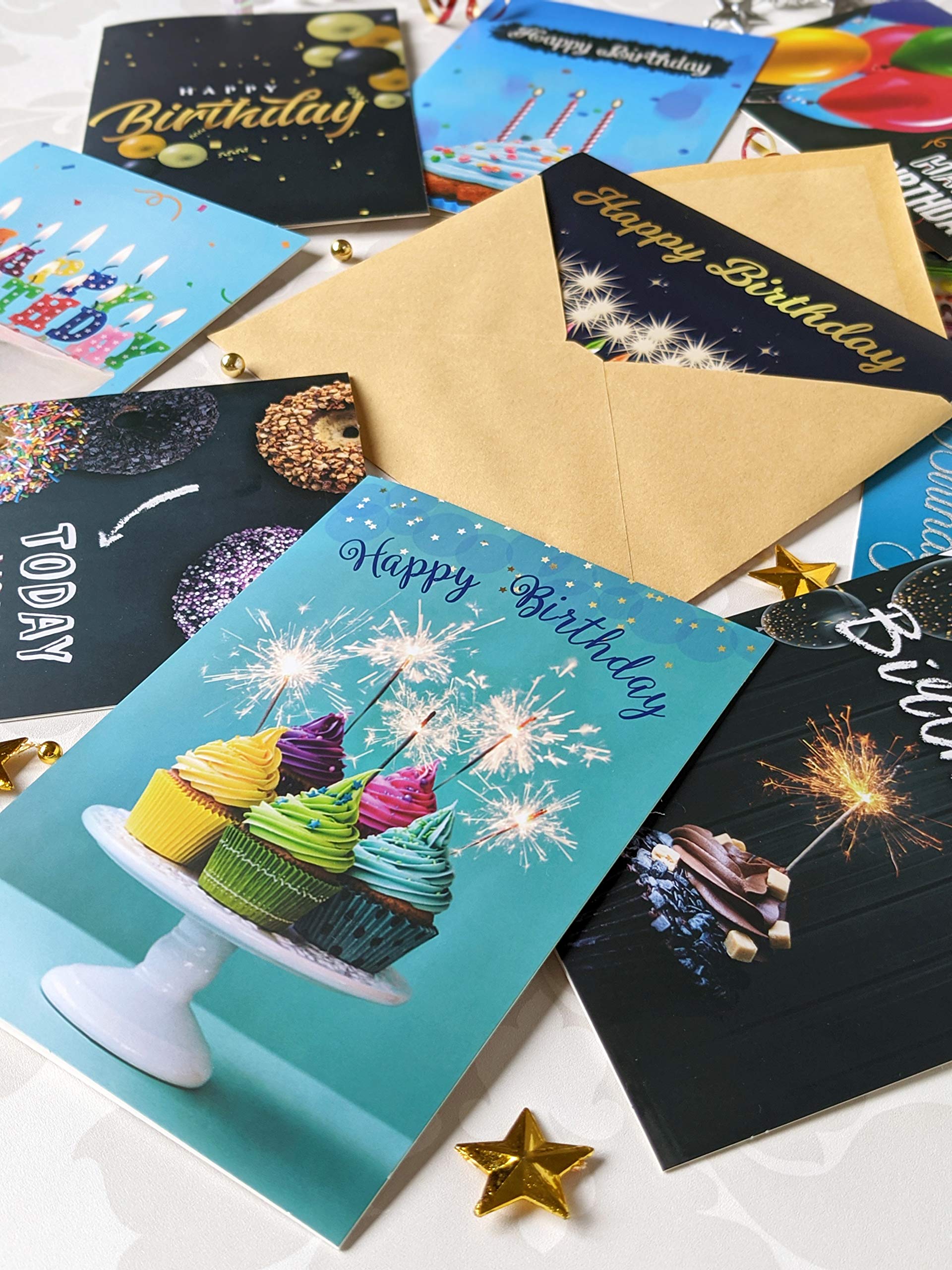20 Unique Happy Birthday Cards with Envelopes & Stickers - 4x6 Inch Folded Greeting Cards, Premium Thick Matte Cardstock in Sturdy Gift Box - Perfect for Birthday Parties, Anniversaries & Special Occasions