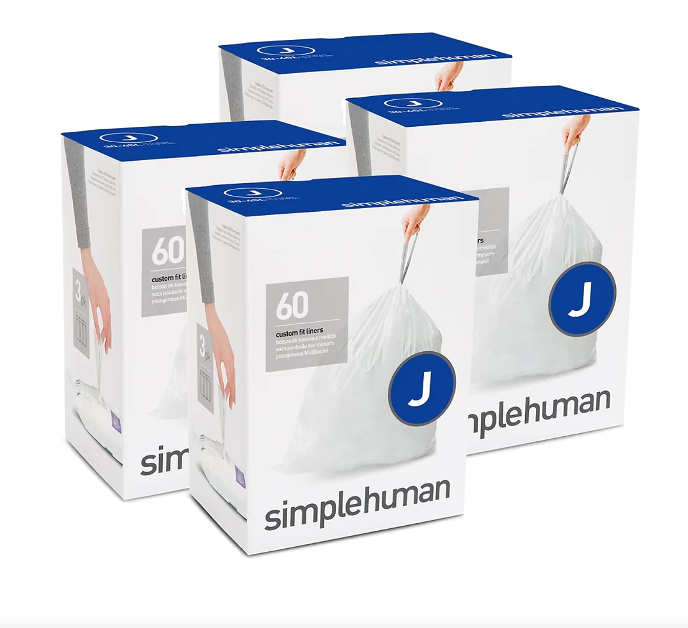 simplehuman Code J Custom Fit Drawstring Trash Bags - 30-45 Liter/8-12 Gallon - 240 Count (12 Refill Packs) - Perfect for Kitchen, Bathroom & Office Waste Bins
