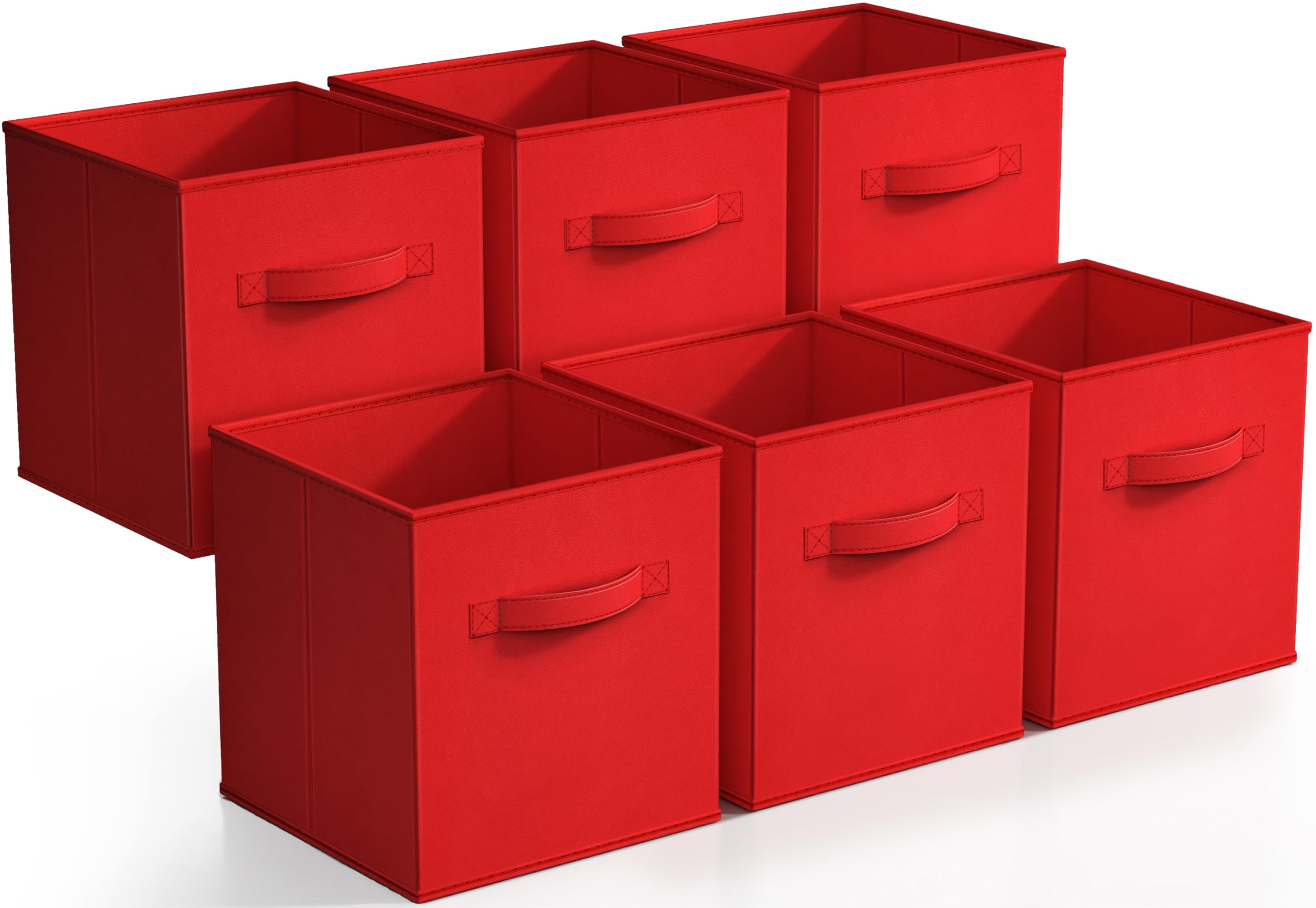 Sorbus Foldable Storage Cubes - Set of 6 Fabric Bins for Home Organization - Collapsible Closet Organizer & Toy Storage - 11 Inch Pantry, Shelf, Cubby & Closet Organizer with Handles (Red) - Perfect for Kids Room, Nursery, Dorm & Small Space Storage Solutions