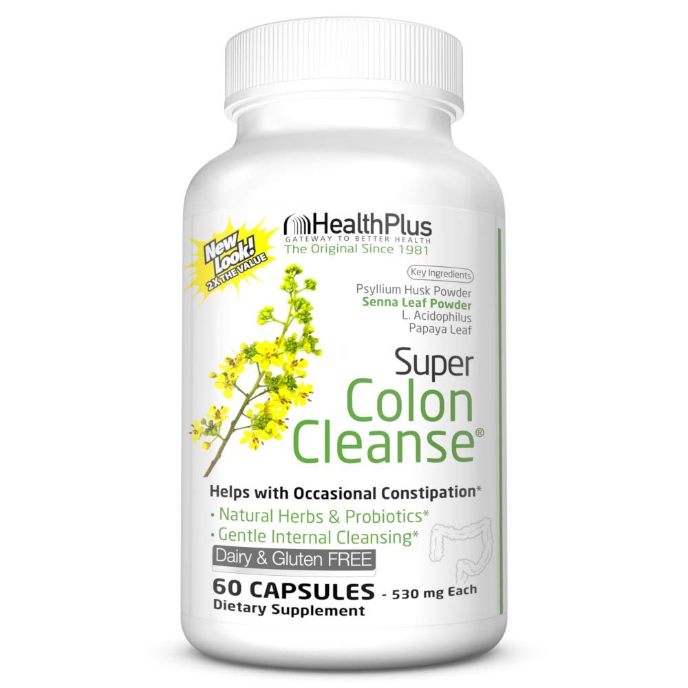 Health Plus Super Colon Cleanse Psyllium with Herbs - 60 Capsules (Pack of 12) | Natural Digestive Support & Detox Supplement for Gut Health | Perfect for Daily Wellness Routine & Cleansing Programs