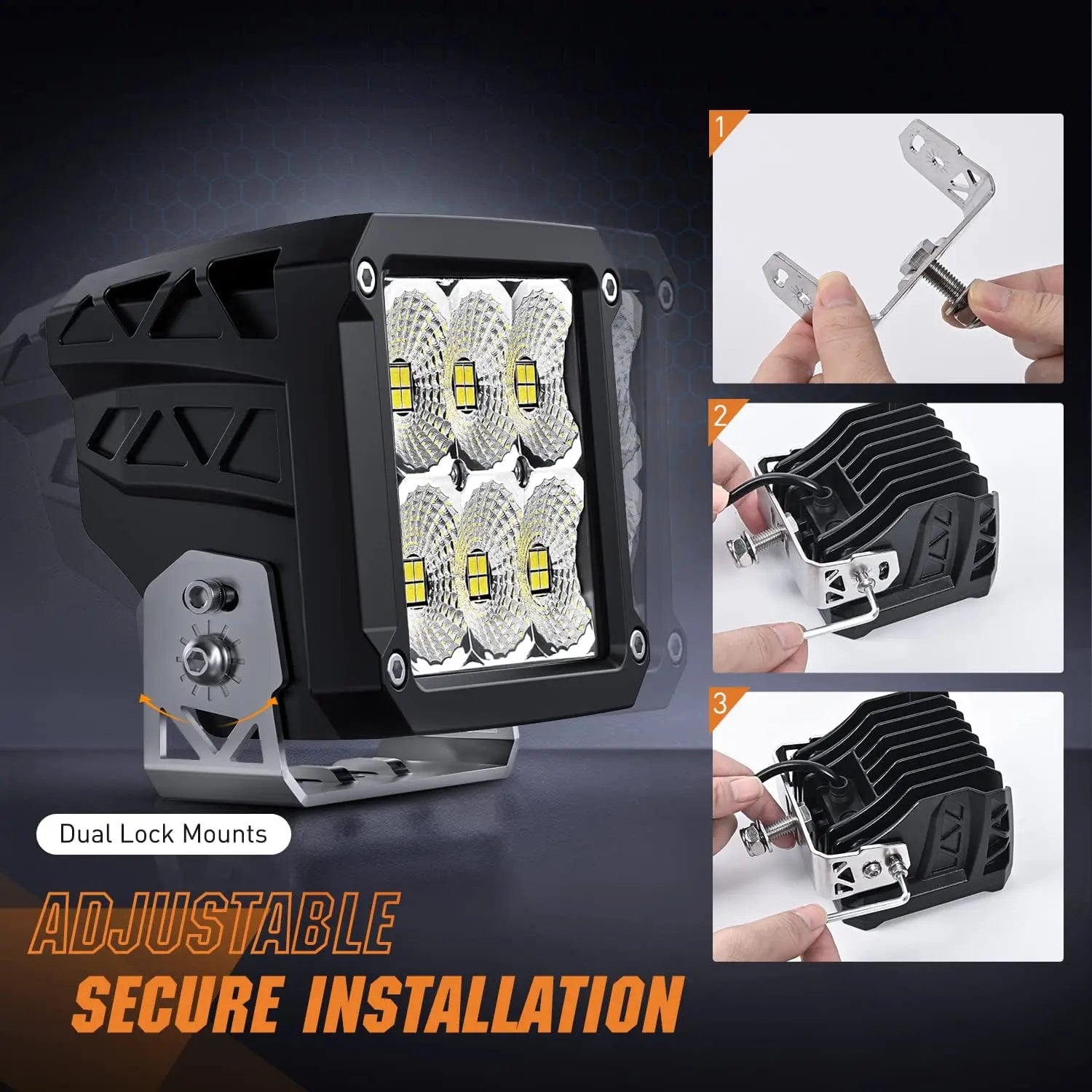 4 Inch 120W 13500LM Square Flood LED Pod Lights (Pair) - EMC Built-in, 14AWG DT Wire - Perfect for Off-Road Trucks, ATVs, Boats & Marine Lighting