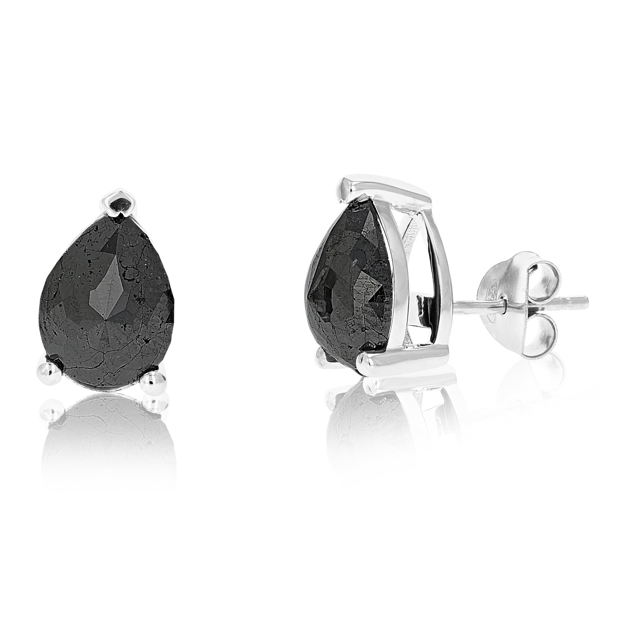 4.50 CTTW Pear Shape Black Diamond Stud Earrings in .925 Sterling Silver - Prong Set for Women, Gift for Her, Anniversary, Wedding, Party & Special Occasions