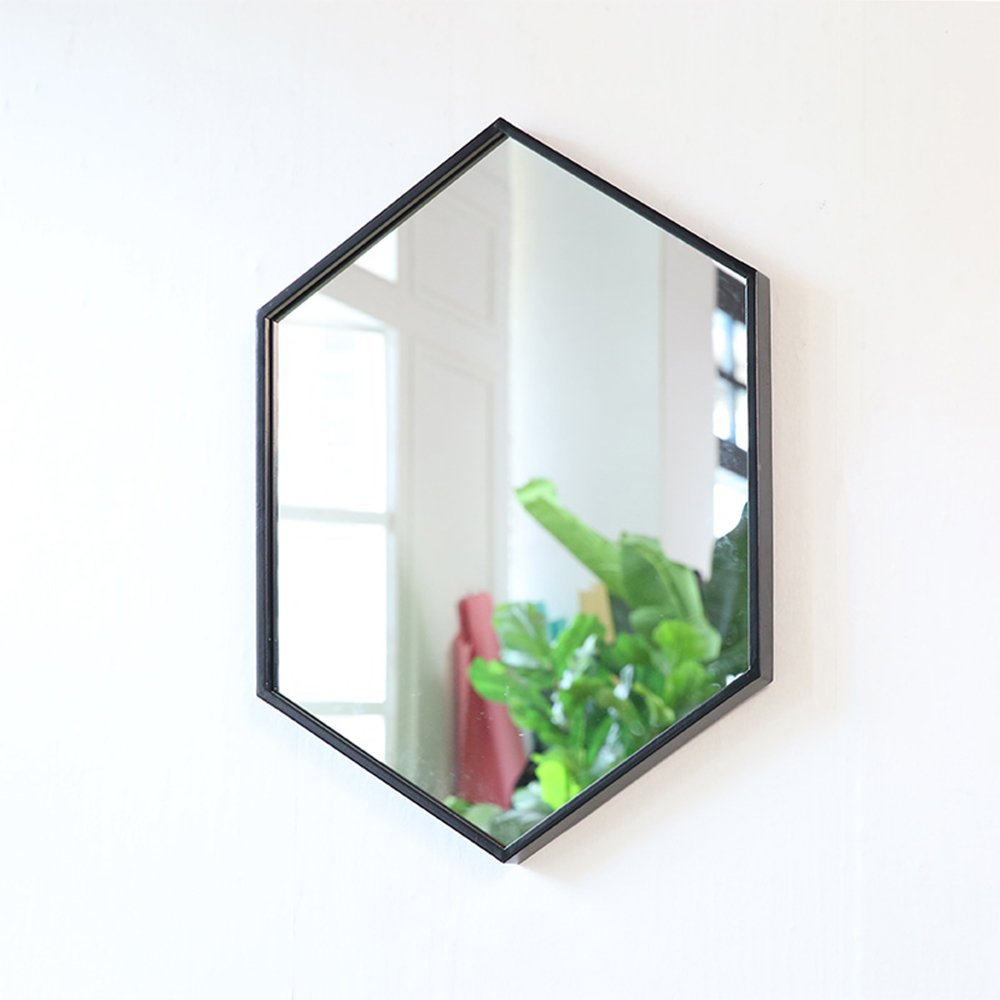 Nordic Hexagonal Metal Frame Wall Mirror - Black 40x60cm for Bathroom, Bedroom, Living Room & Entryway Decor