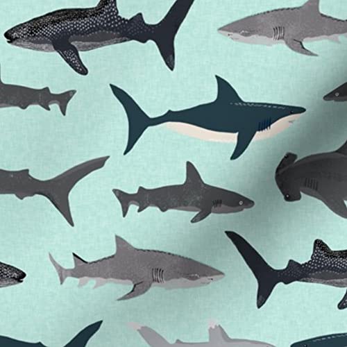 Shark Printed Minky Fabric - Soft Plush Fat Quarter for Baby Blankets, Quilt Backing & Sewing Projects | Ocean Sea Nautical Theme Kids Boys Nursery Decor | Spoonflower Premium Fabric