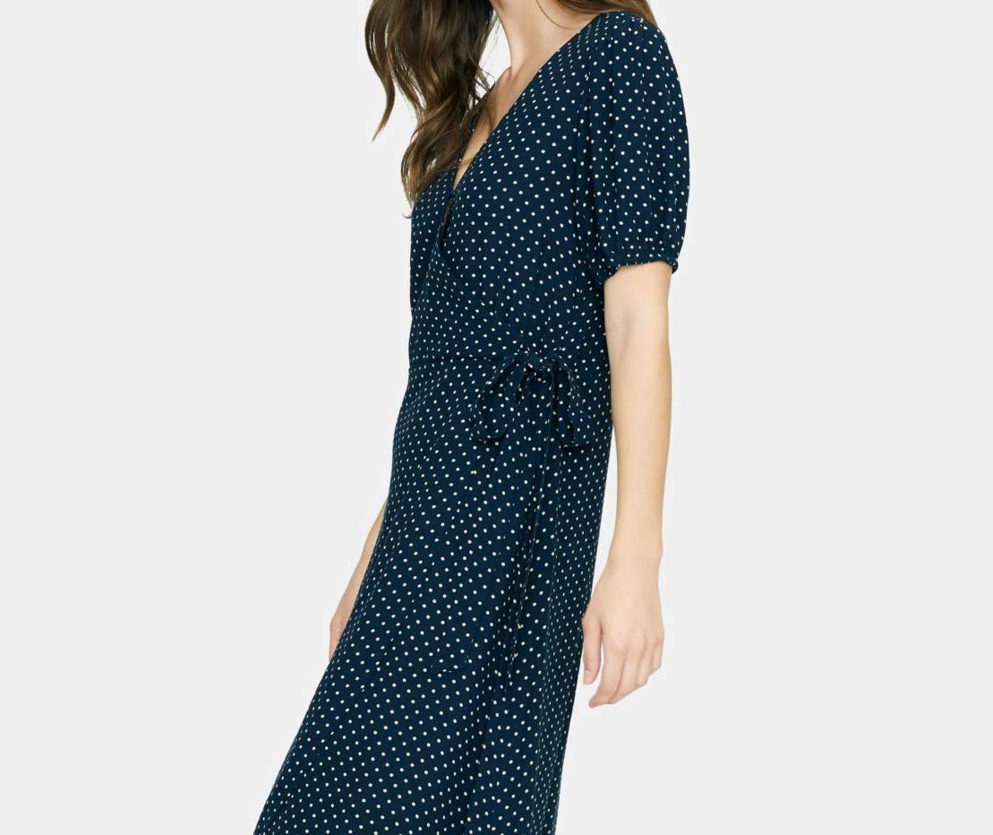 Sanctuary Women's Navy Polka Dot Surplice Wrap Dress Size 6 | Flowy Casual & Office Wear for Spring & Summer