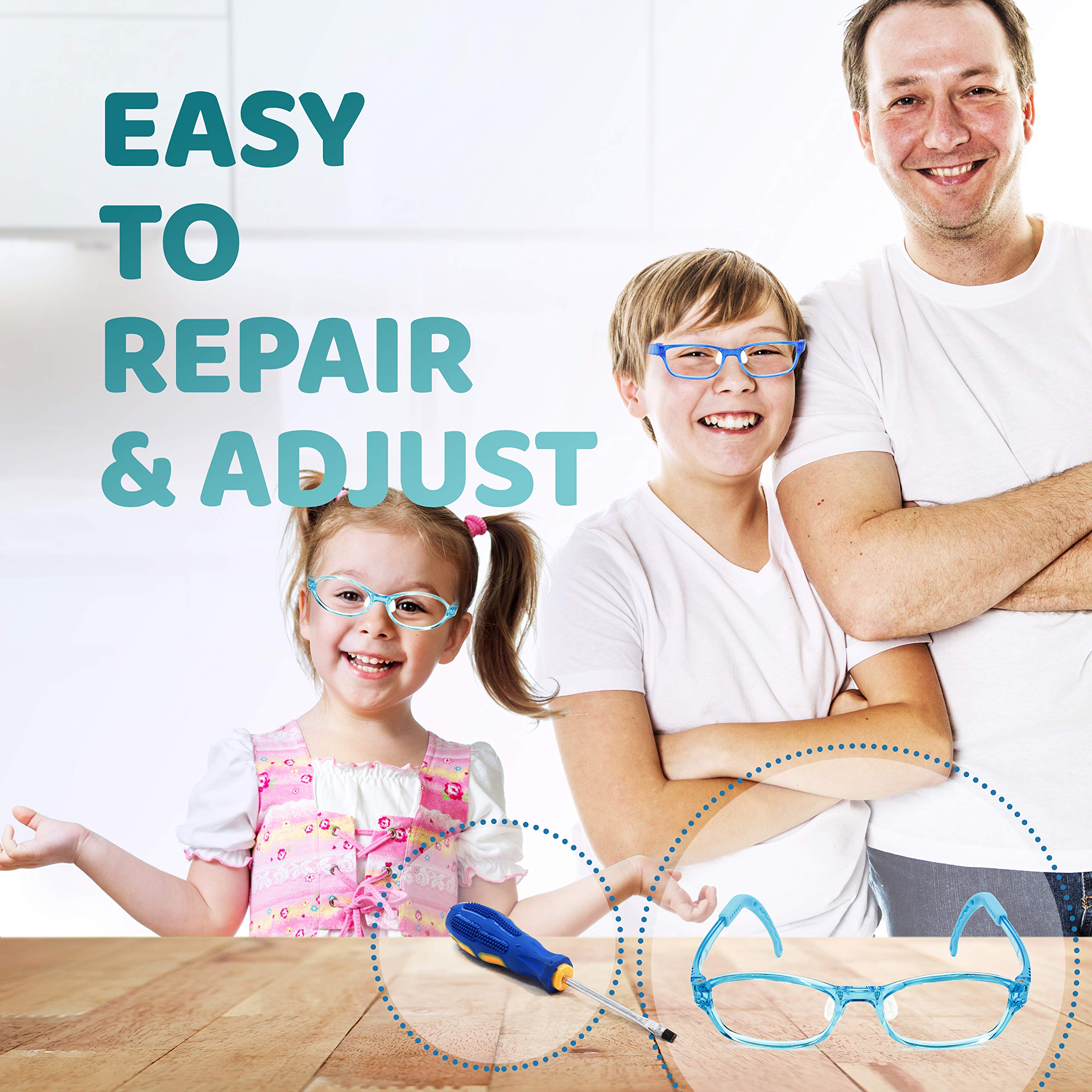 Adjustable Kids Glasses for Boys & Girls - Prescription Eyeglasses for Children with Flexible Temples - Perfect for School, Reading & Daily Wear (Model 2003)
