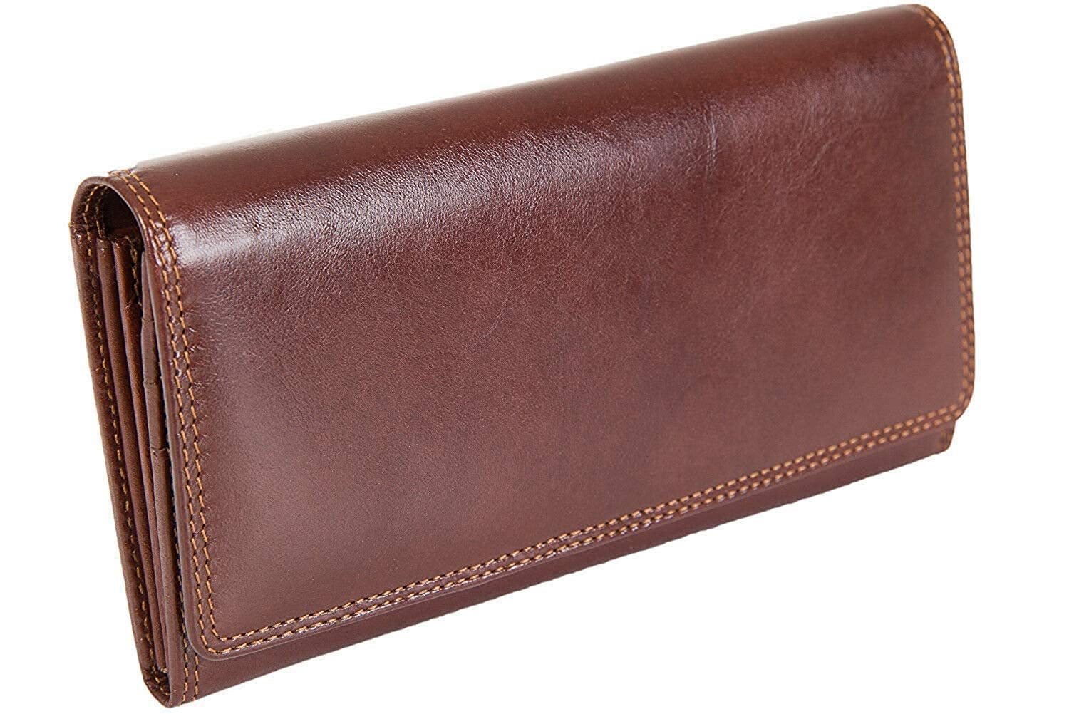 VISCONTI Florence RFID Blocking Leather Wallet for Women - Brown Monza Collection - 12 Credit Card Slots, 4 Slip Pockets, ID Window & Coin Pocket - Perfect for Work, Travel & Everyday Use
