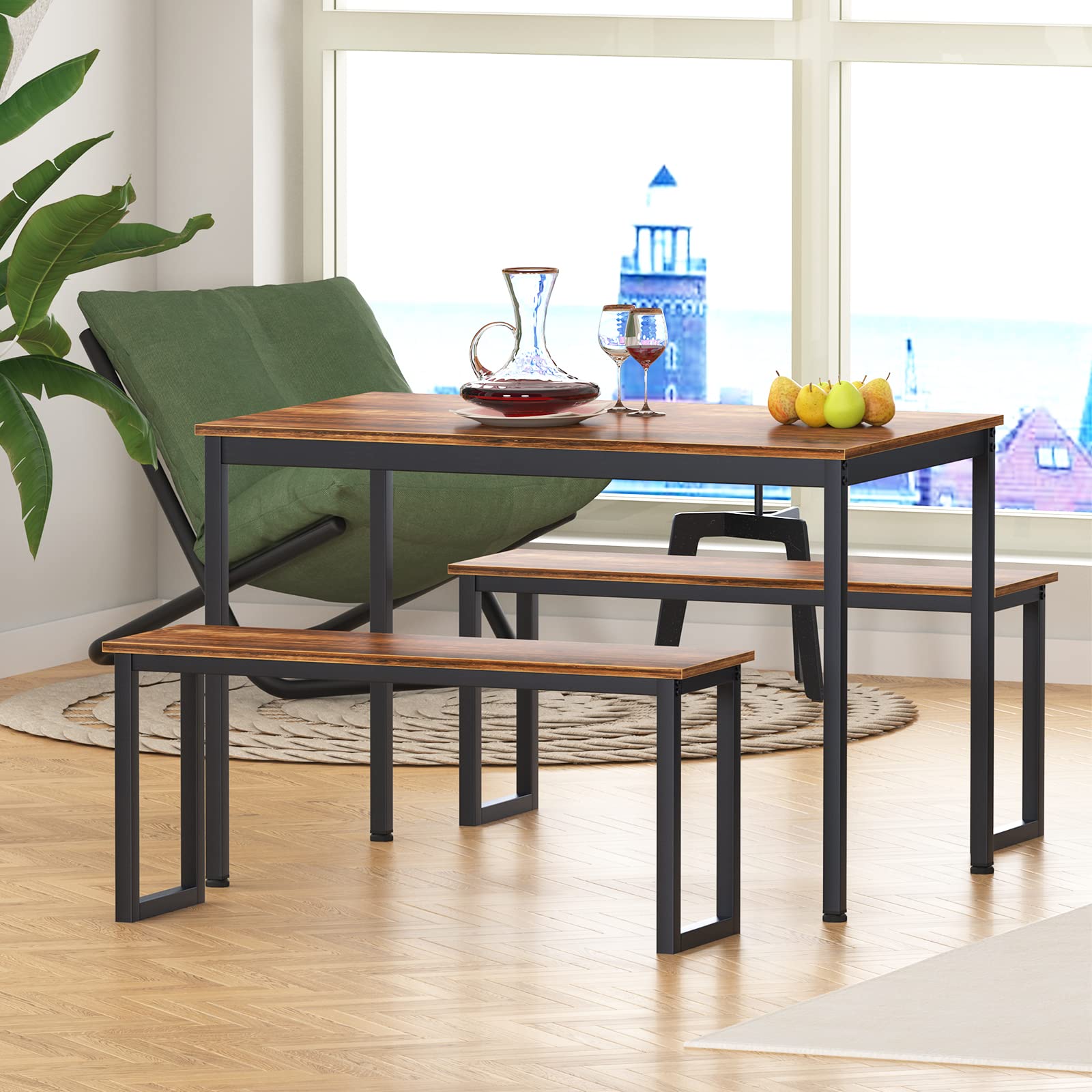 Modern 3-Piece Dining Table Set with Wood Top & Sturdy Metal Frame - Rectangular Small Space Furniture for Kitchen, Dining Room, Apartment | SogesFurniture BHUS-CZJYB-YZLD01