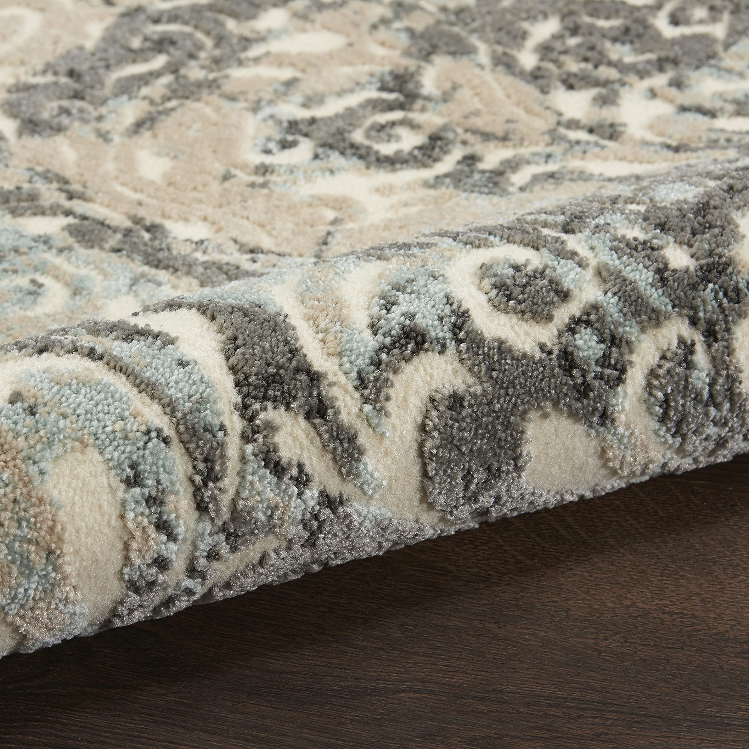 Nourison Soma Modern & Contemporary 4' x 6' Area Rug in Charcoal Teal Ivory - Easy Cleaning, Non-Shedding, Stain Resistant - Perfect for Bedroom, Living Room, Dining Room & Kitchen Decor