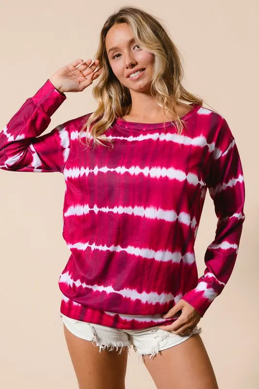 BiBi Tie Dye Print Terry Cloth Sweatshirt - Soft Cotton Pullover for Women | Perfect for Casual Wear, Loungewear & Street Style Fashion