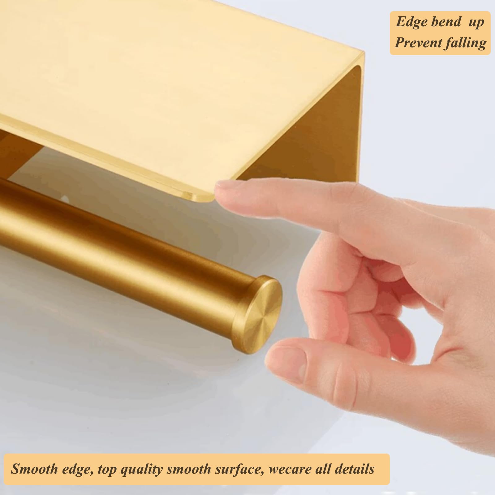 Premium Aluminum Alloy Frosted Gold Toilet Paper Holder with Shelf & Phone Storage - Bathroom Tissue Roll Hanger for Modern Homes | Perfect for Small Spaces, Guest Bathrooms & Luxury Lavatories