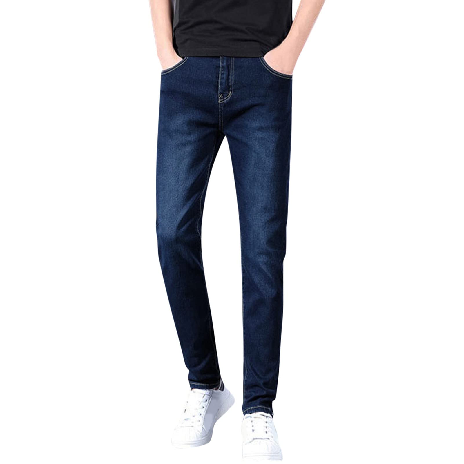 **Men's Slim Fit Stretch Jeans - Straight Leg Fleece-Lined Winter Pants for Comfort & Warmth | Perfect for Casual Wear, Outdoor Activities & Cold Weather**