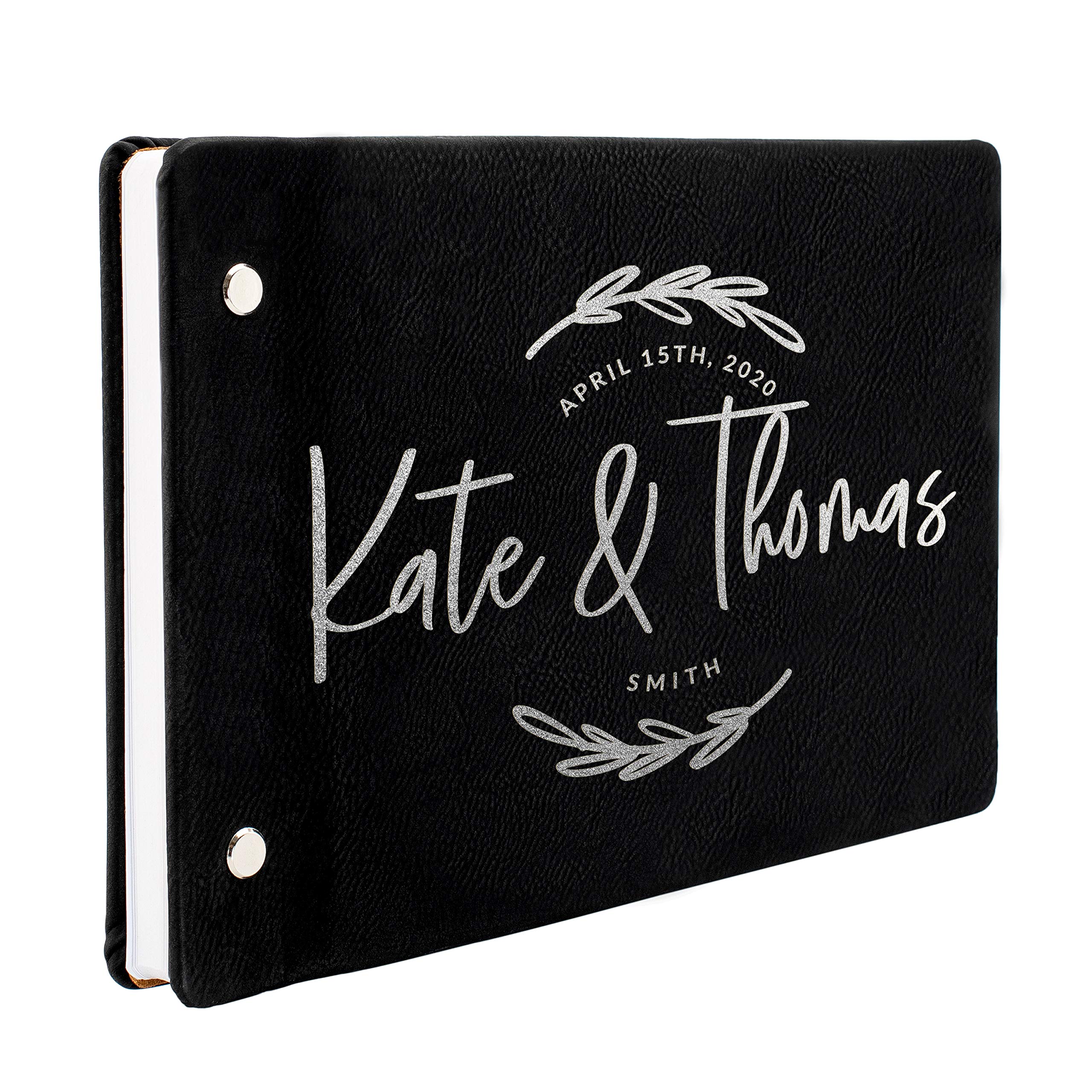 Personalized Leather Wedding Guest Book for Bride and Groom - Custom Guest Signing Book with 60 Pages (9.5