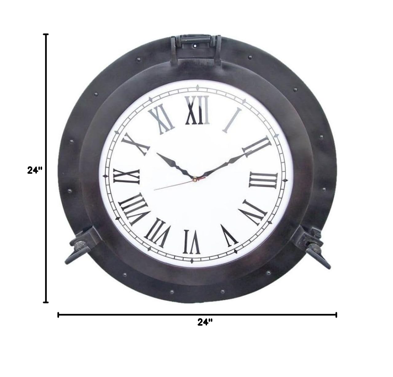 Hampton Nautical Oil Rubbed Bronze Deluxe Porthole Clock - 24 Inch Nautical Wall Clock for Home, Office & Boat Decor - Perfect for Coastal, Beach House & Marine Theme Interiors
