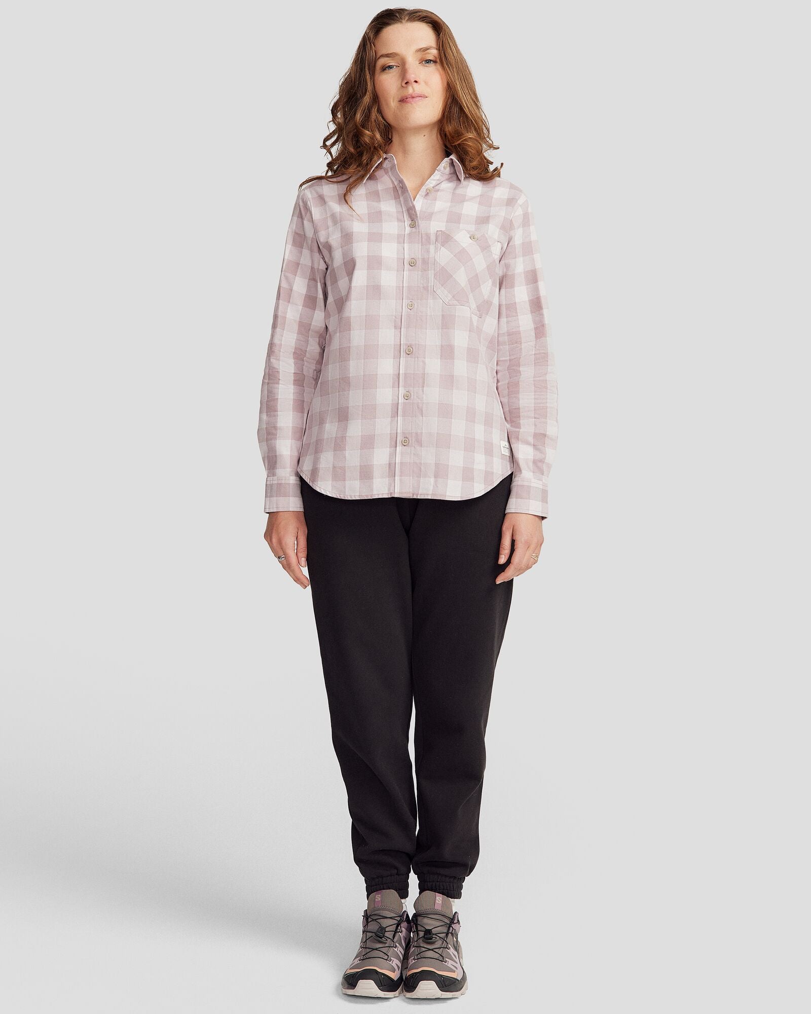 Women's Fyfe Long Sleeve Shirt - Thistle Gingham Plaid Top for Casual Wear & Office Outfits | Stylish Fall & Winter Fashion