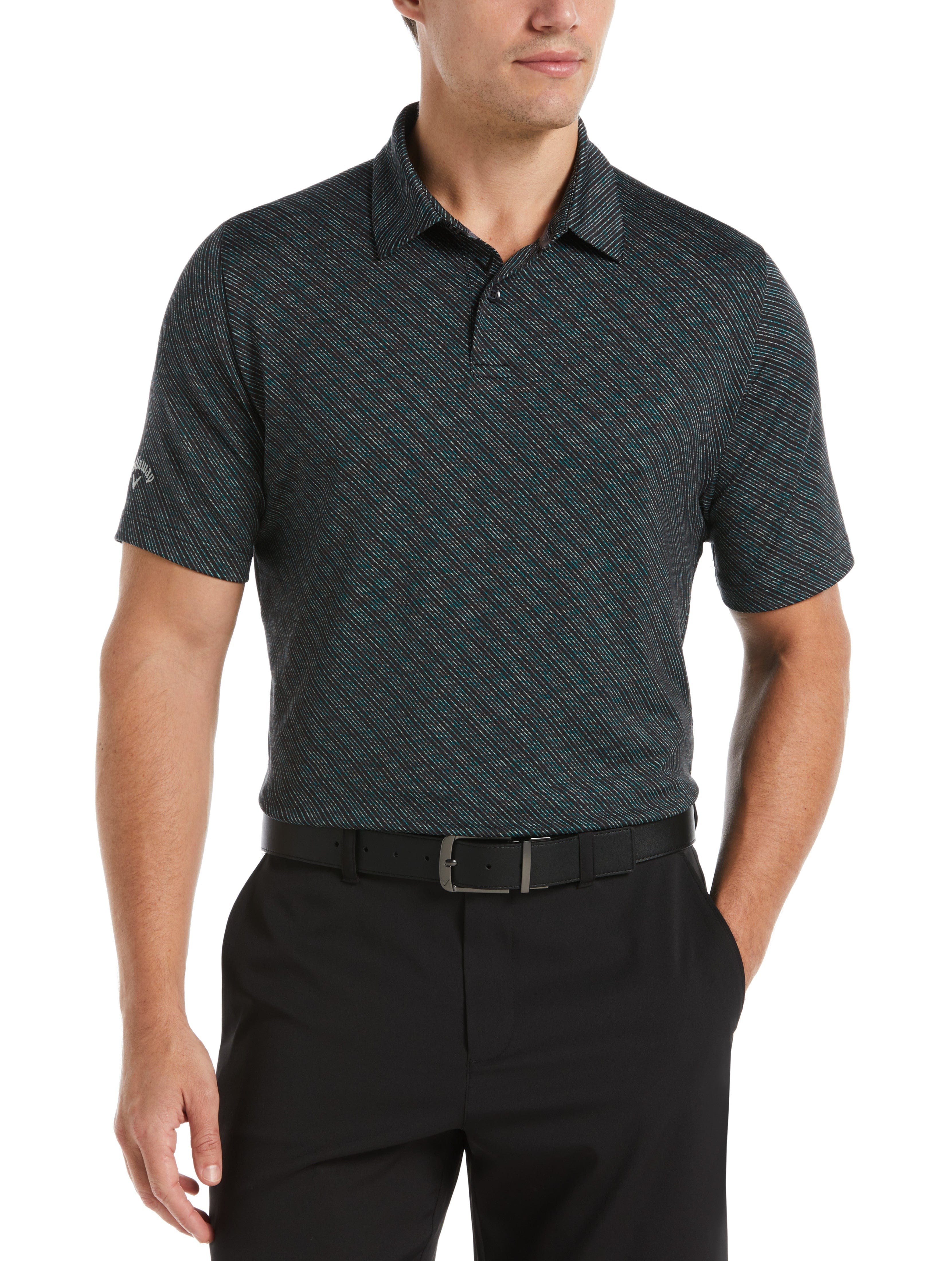 Breathable Men's Golf Polo Shirt with Space Dye Line Print - Moisture-Wicking & UV Protection for Golf, Tennis & Casual Wear