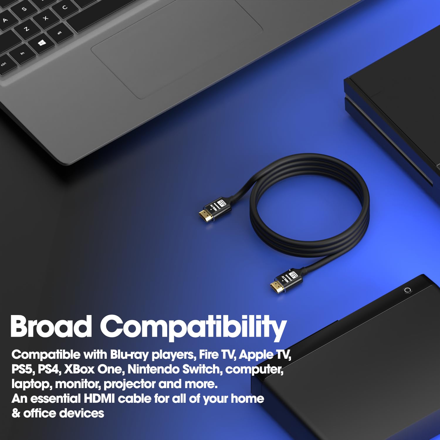 Sounce 8K HDMI 2.1 Cable 6FT - Ultra High Speed 48Gbps, 8K 60Hz HDR, 4K 120Hz, eARC, Ethernet, HDCP 2.3 - Compatible with PS5, Xbox Series X/S, Roku, Apple TV, Nintendo Switch, PC - Perfect for Gaming, Home Theater & 8K Streaming (Black, Pack of 1)