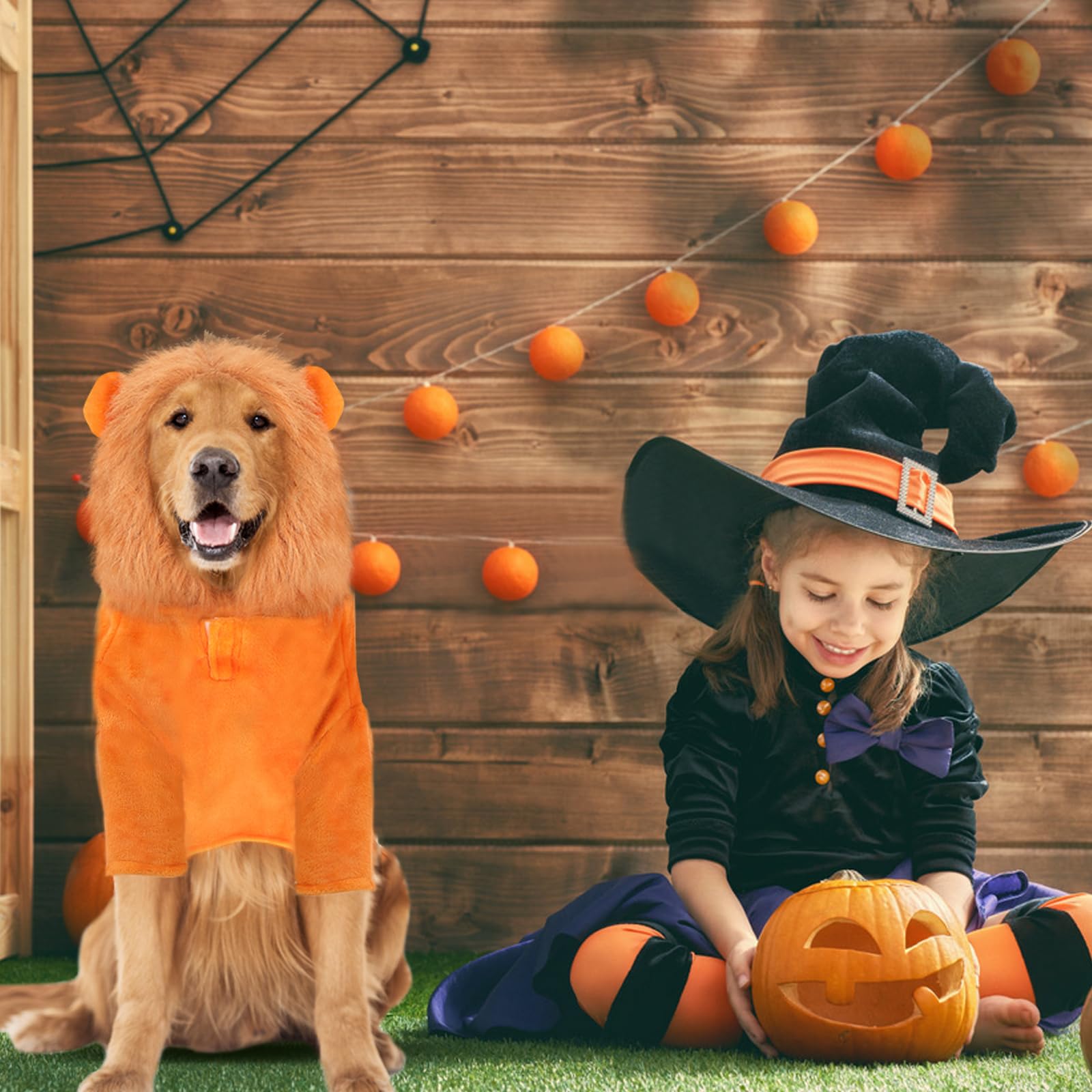 Rypet Large Dog Lion Costume - Halloween Pet Outfit with Leash Hole & Mane Hoodie - Lion Cosplay Costume for Medium to Large Dogs - Perfect for Halloween Parties, Pet Parades & Costume Contests